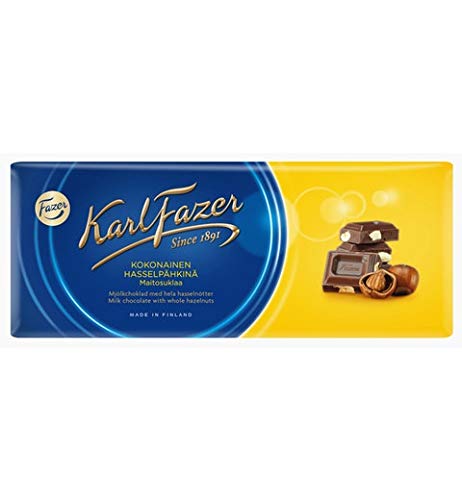 Fazer Karl Fazer Milk Chocolate with Whole Hazelnuts - 19 Bars (200g Each) - Perfect for Gifts, Snacking & Dessert Toppings