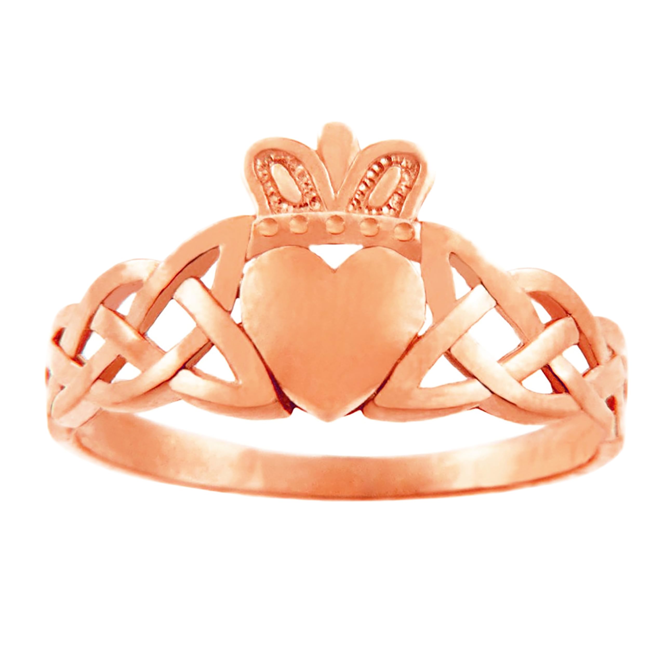 14K Rose Gold Trinity Weave Band Women's Claddagh Friendship Ring - Elegant Celtic Jewelry for Weddings, Anniversaries & Gift Giving