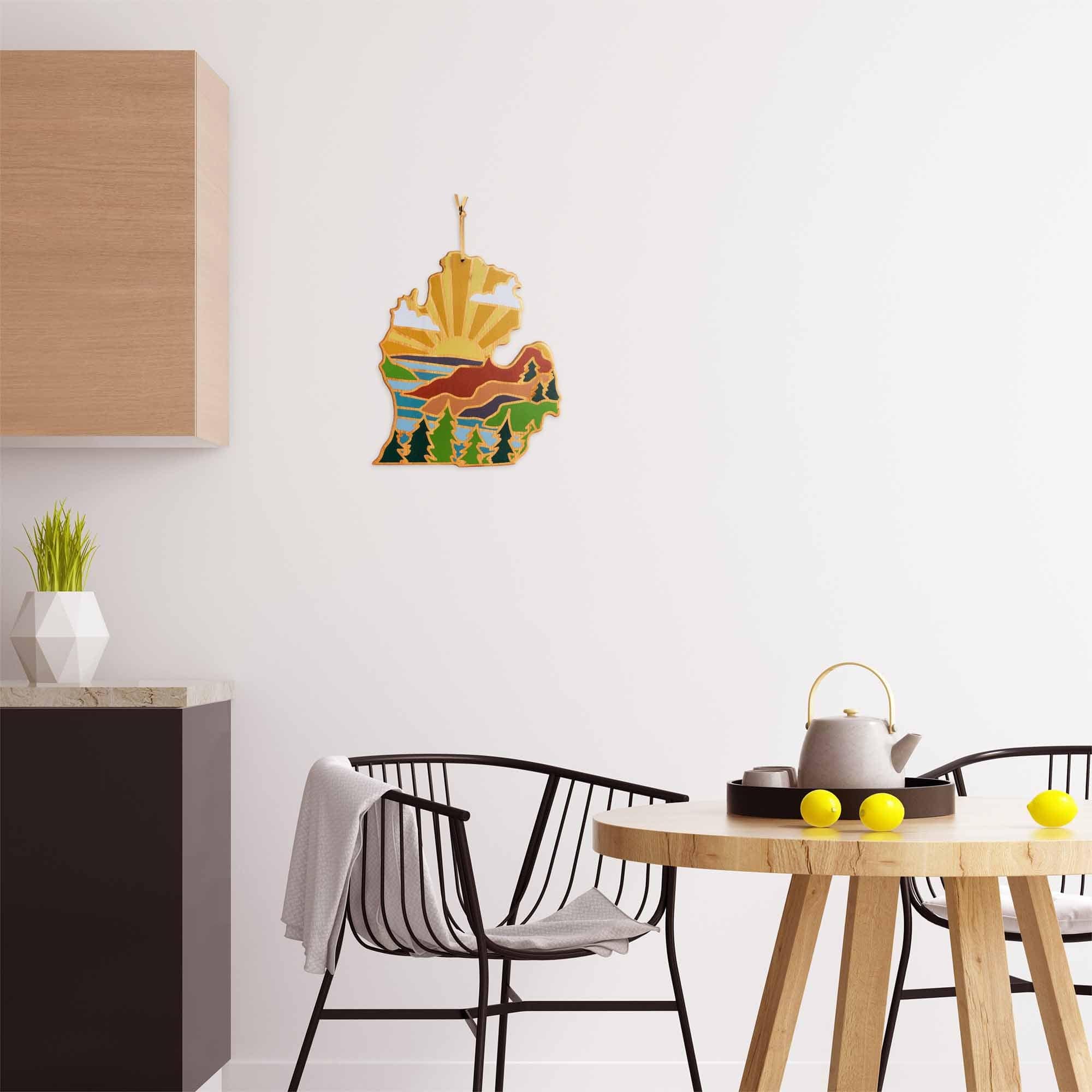 Michigan Mitten Shaped Wooden Cutting Board - Handcrafted Kitchen Decor with Summer Stokes Artwork - Perfect for Home Cooking, Gift Giving & Michigan-Themed Decor