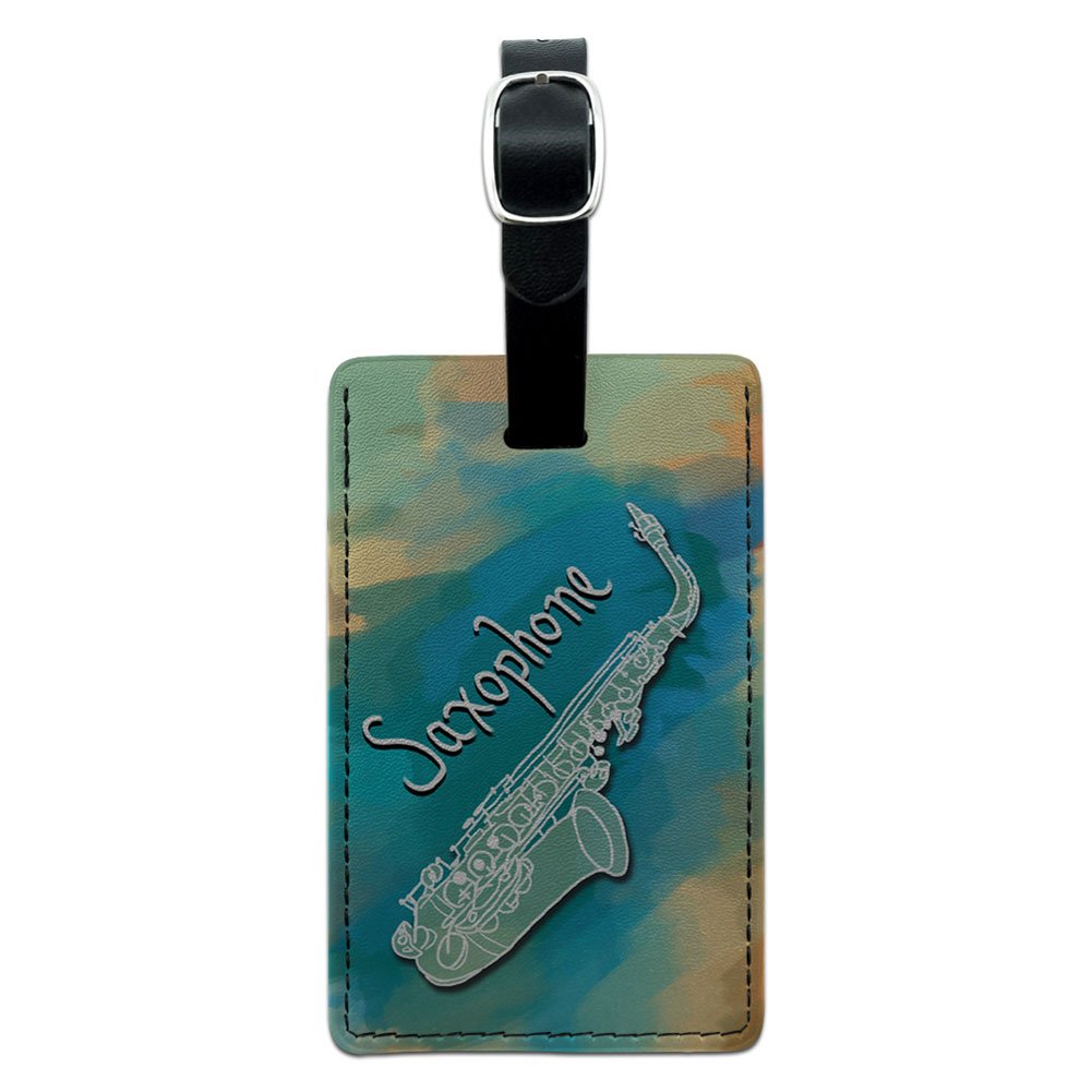 Saxophone Instrument Leather Luggage Tag - Music Woodwind Accessory for Suitcases & Bags - Black - Perfect for Musicians & Travelers