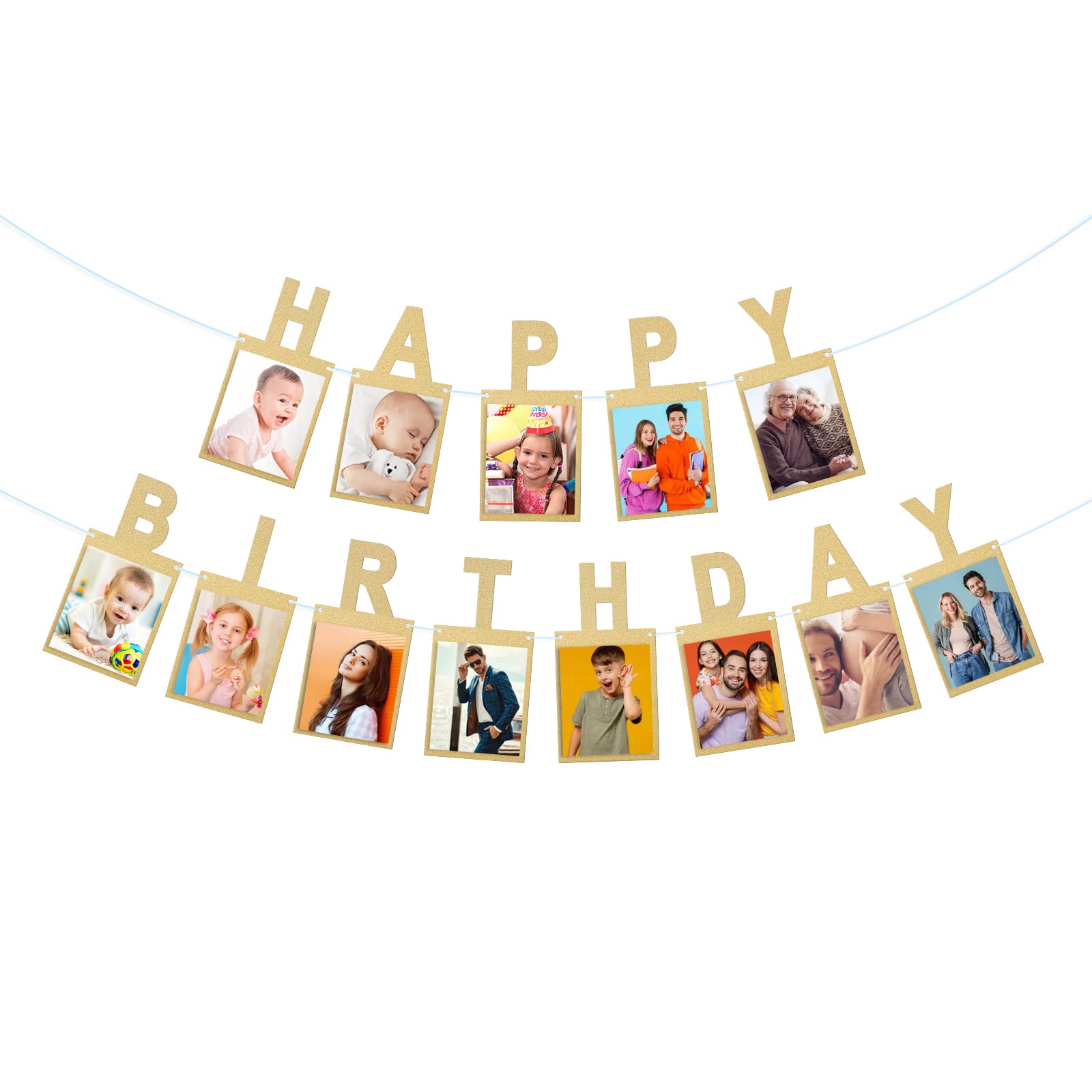 Golden Happy Birthday Photo Banner - Milestone Party Decor for Kids & Adults - Perfect for Birthday Celebrations, Anniversaries & Special Events