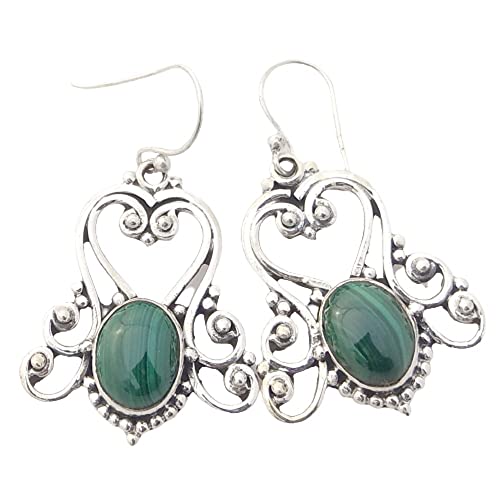 Handmade 925 Sterling Silver Malachite Gemstone Dangle Earrings for Women - Elegant Green Stone Jewelry Gift for Birthday, Anniversary & Special Occasions