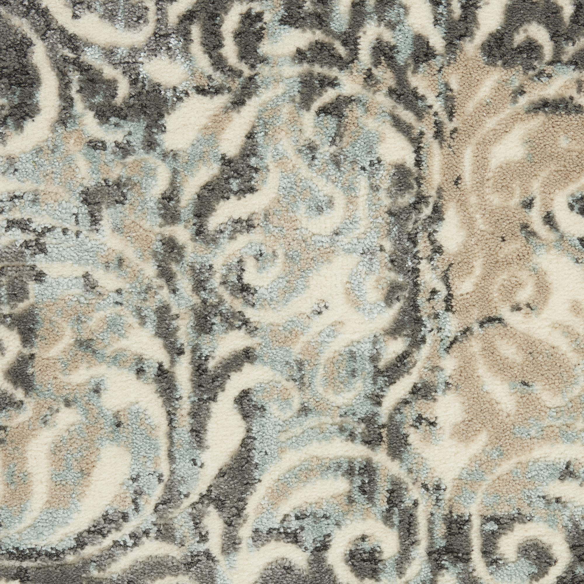 Nourison Soma Modern & Contemporary 4' x 6' Area Rug in Charcoal Teal Ivory - Easy Cleaning, Non-Shedding, Stain Resistant - Perfect for Bedroom, Living Room, Dining Room & Kitchen Decor