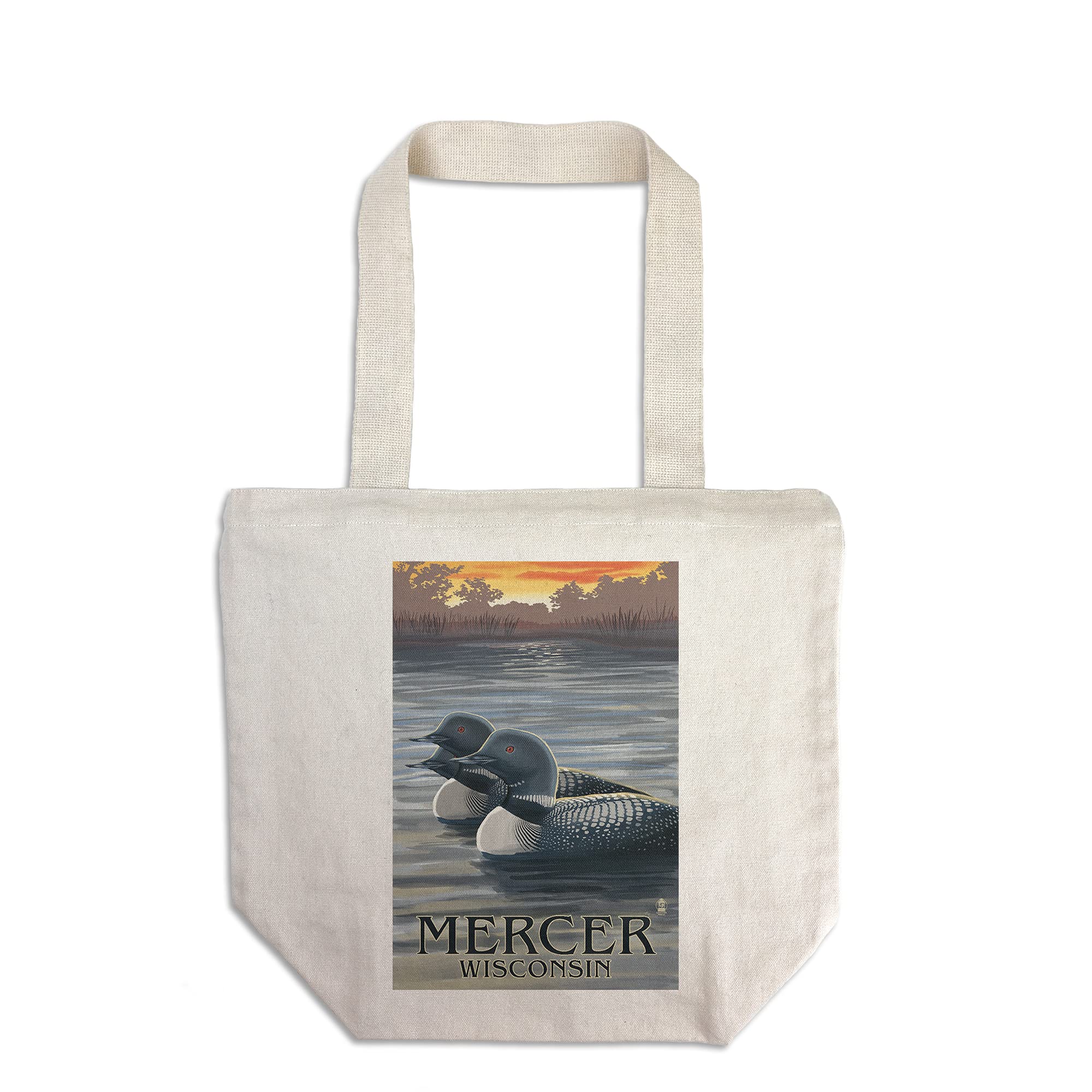 Lantern Press Mercer Wisconsin Loons at Sunset 100% Cotton Canvas Reusable Tote Bag - Eco-Friendly Shopping & Beach Tote for Everyday Use