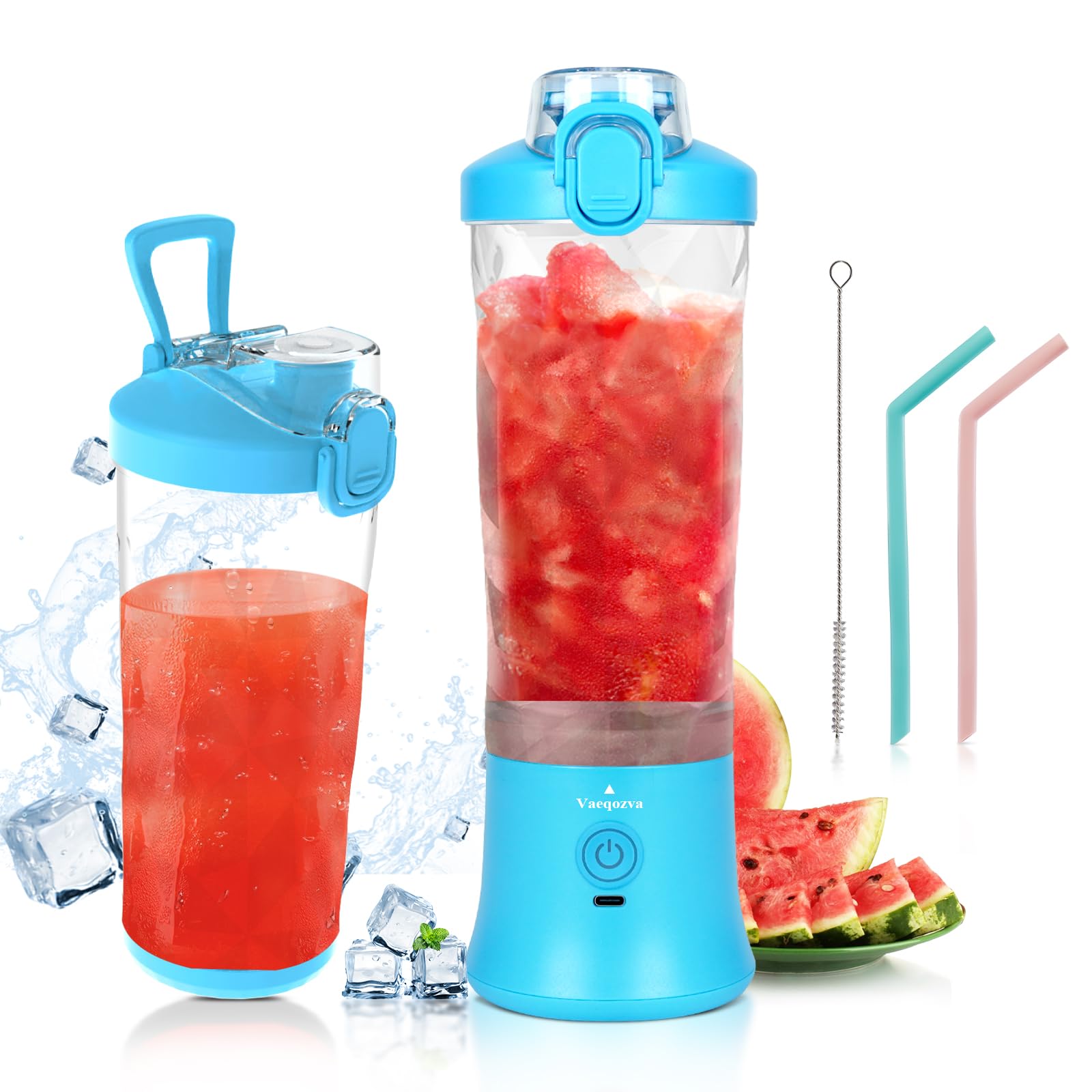 Portable USB Rechargeable Personal Blender - 20OZ Mini Blender Cup with 6 Sharp Blades, 240W Powerful Handheld Blender for Smoothies, Shakes & Protein Drinks | Waterproof Travel Blender for Kitchen, Home, Gym & Outdoor Activities (Blue)