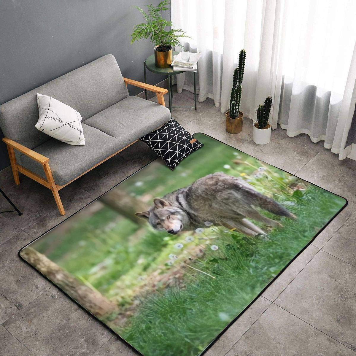 Grey Wolf in The Forest Non-Slip Area Rug - Soft Indoor/Outdoor Floor Mat for Living Room, Nursery, Yoga & Doorway - Eco-Friendly Home Decor Carpet