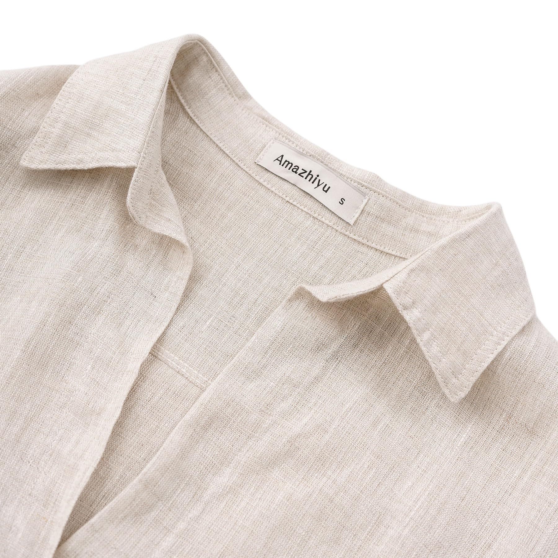 Amazhiyu Women's 100% Linen 3/4 Sleeve Button Down Shirt - Breathable Summer Blouse with High-Low Hem for Casual Outings, Beach Wear & Office Attire