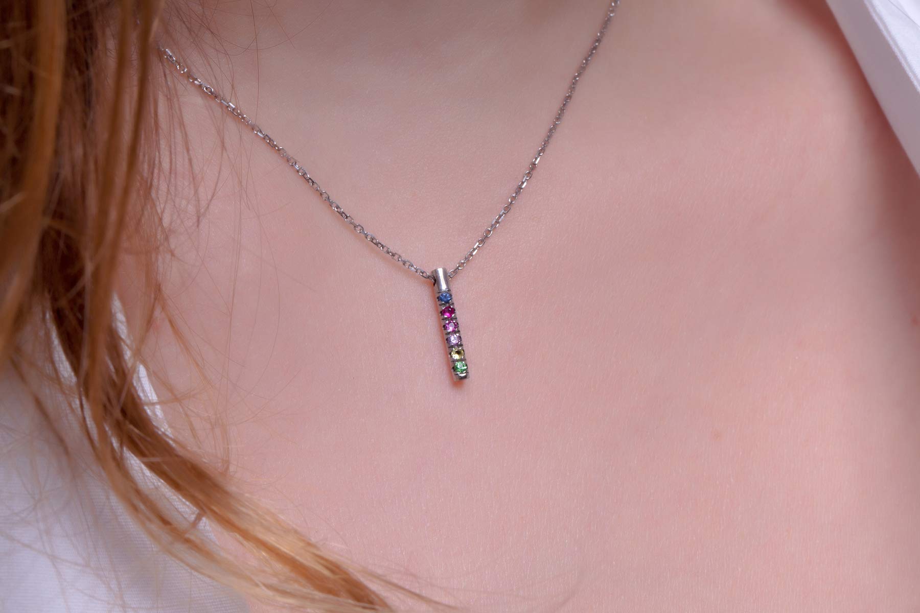 Multi-Color Sapphire Round Bar Necklace in 9K, 14K & 18K Solid Gold - Tiny Rainbow Pendant for Women, Gift for Her | Perfect for Everyday Wear, Date Nights & Special Occasions