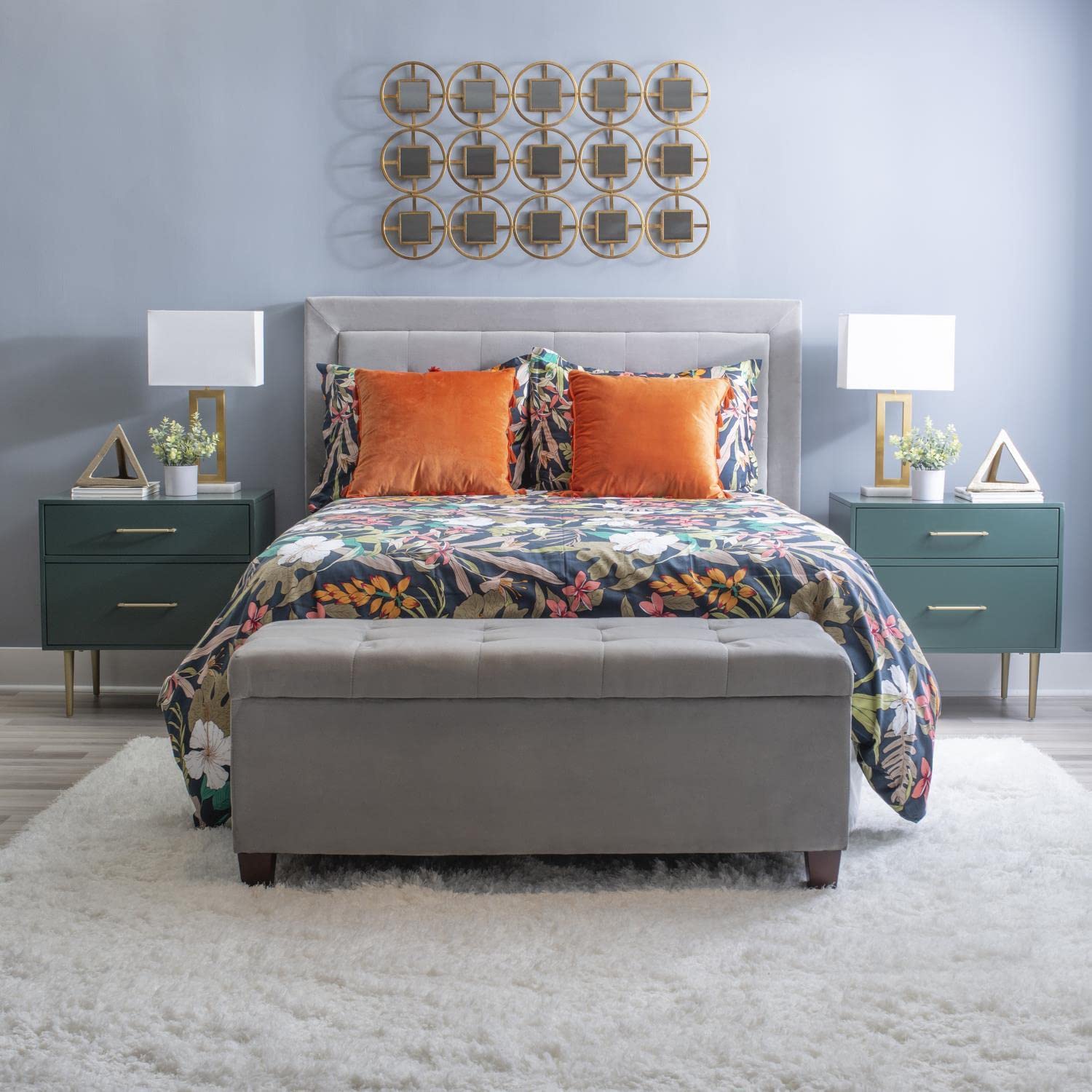 Linon Gloria 2-Drawer Nightstand - Dark Green Finish, Bedside Table for Bedroom, Compact Storage for Lamps, Books & Essentials