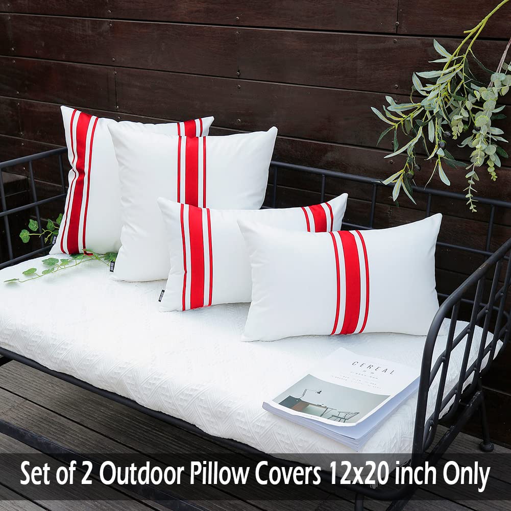 JOJOGOGO 2-Pack Red Waterproof Outdoor Lumbar Pillow Covers 12x20 Inches - Durable Porch Swing & Patio Furniture Cushion Protectors for Bench, Chair, Garden & Backyard Decor (Weather-Resistant)