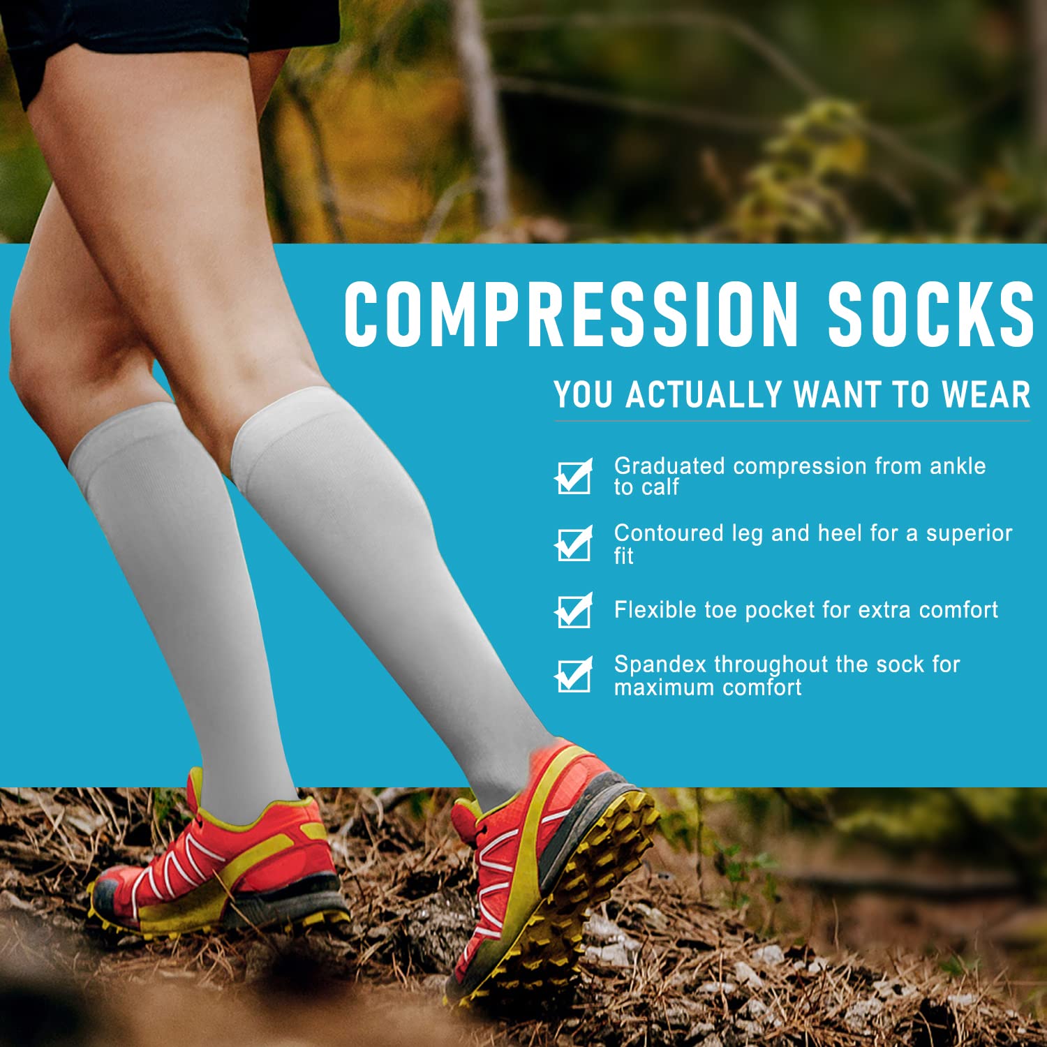 Hi Clasmix Graduated Compression Socks for Women & Men - Wide Calf Support Socks for Improved Circulation, Running, Nursing, Travel & Pregnancy Relief - Best for Athletes, Nurses & Frequent Flyers - Perfect for Workouts, Long Shifts & Air Travel