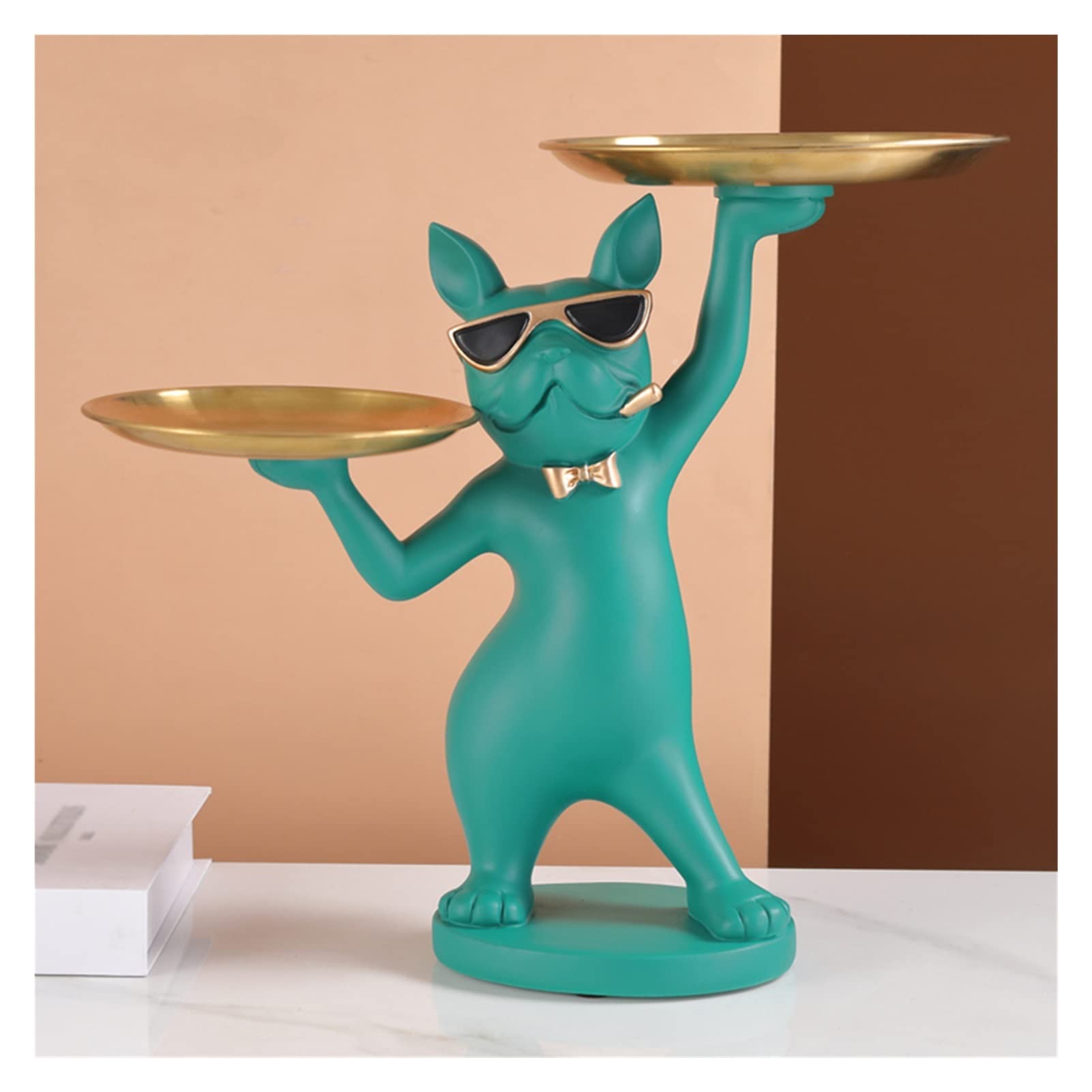 Modern Resin Bulldog Statue Key Holder & Jewelry Tray - Decorative Entryway Organizer for Keys, Coins, Watches, Phone & Wallet | Green Dog Figurine Storage Box | Perfect for Home, Office & Gift Giving