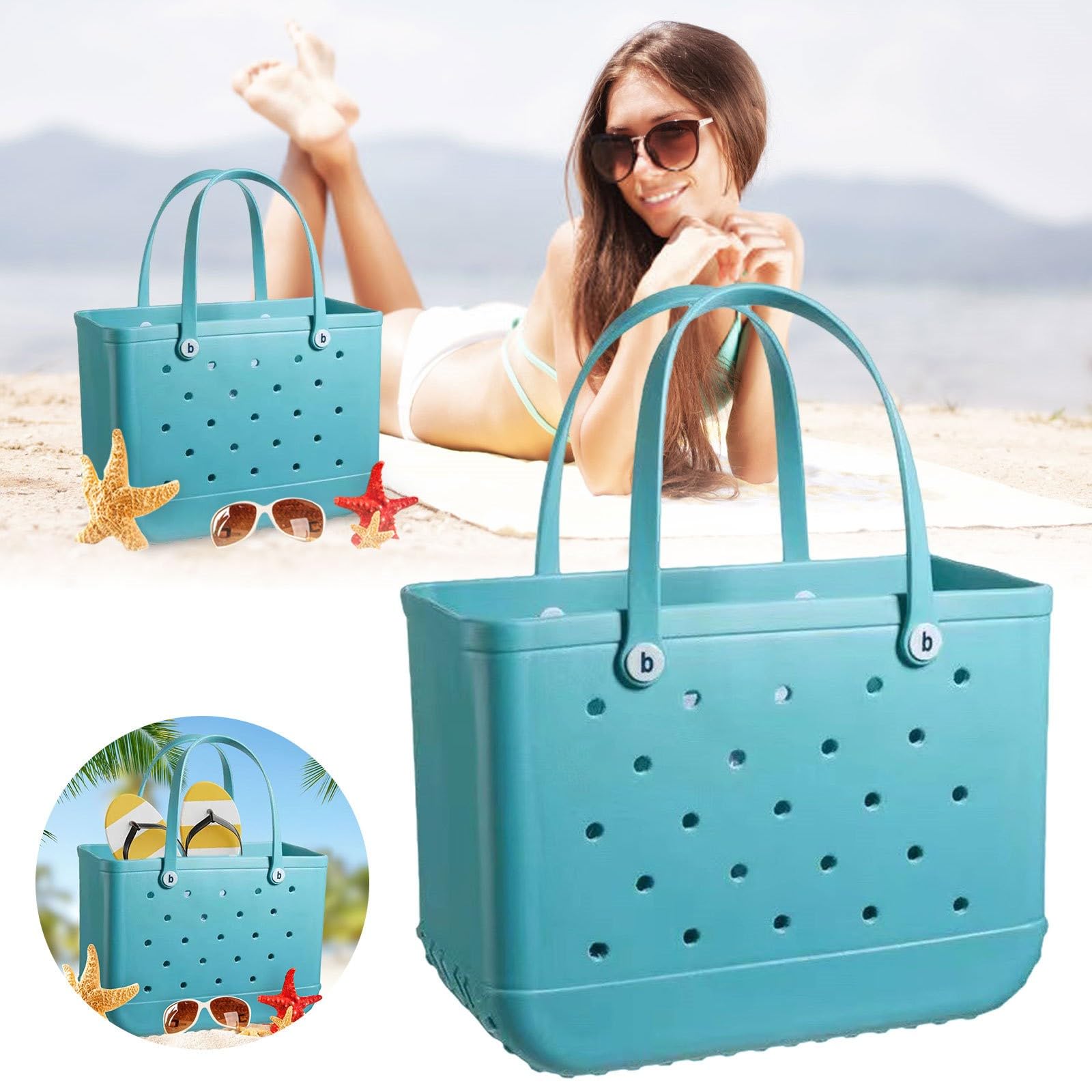 Waterproof Rubber Beach Tote Bag for Women - Lightweight Travel & Sports Tote with Hand Wash Feature - Perfect for Swimming, Vacation, and Summer Outdoor Activities