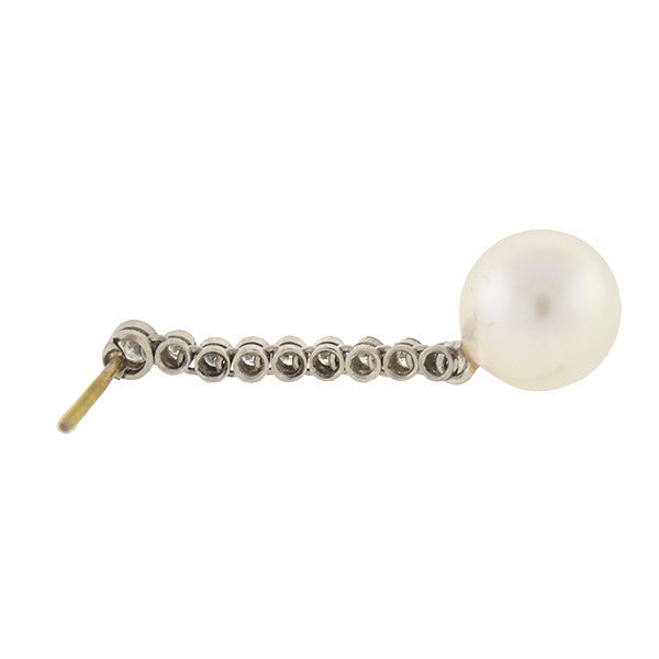 Art Deco Style 14K White Gold South Sea Pearl and Diamond Stud Earrings for Women – Perfect for Weddings, Parties & Special Occasions