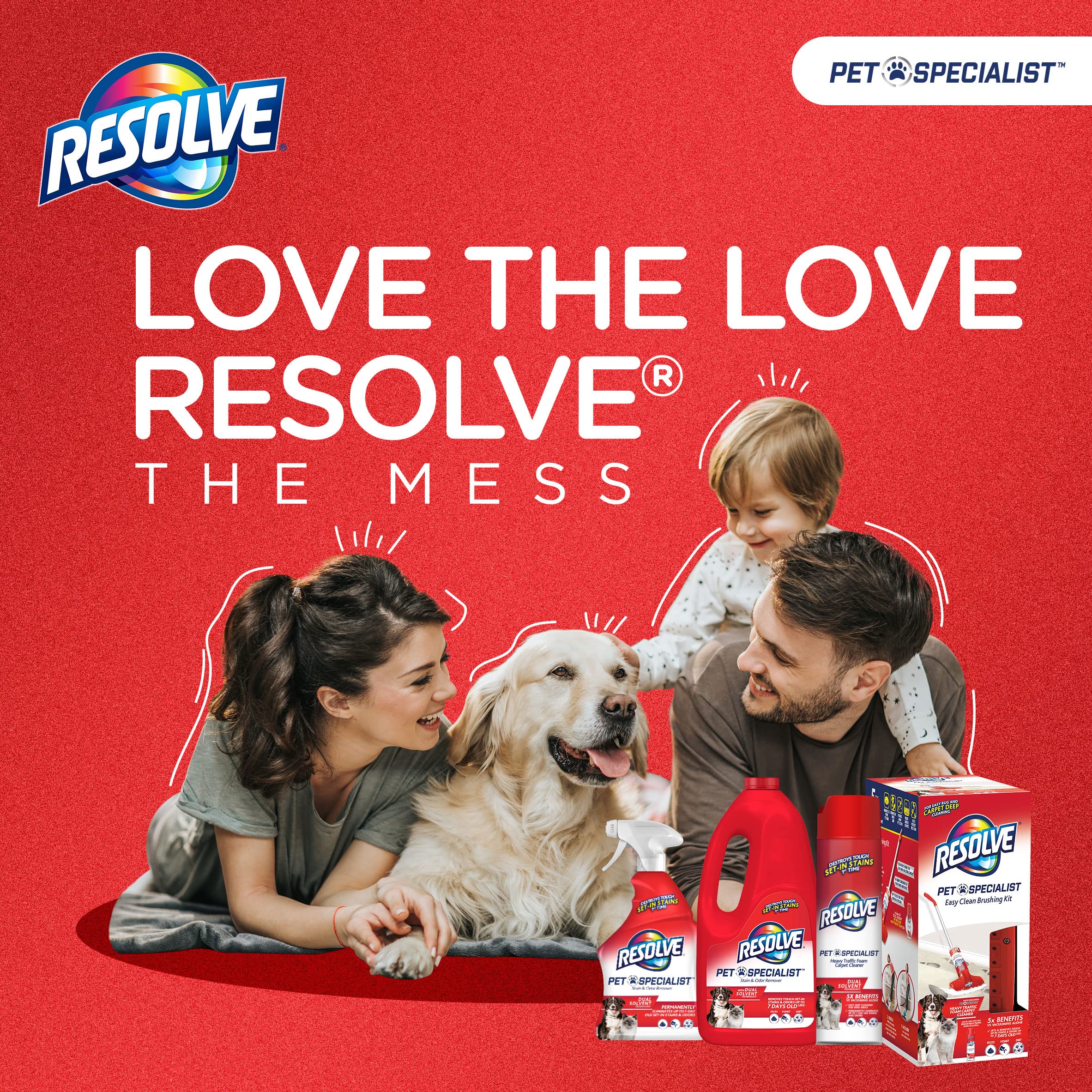 Resolve Pet Specialist Carpet Cleaner Spray - 32oz Stain & Odor Remover for Dogs & Cats with 60oz Refill - Eliminates Pet Accidents, Urine Smells & Messes - Perfect for Carpets, Upholstery & Pet Areas