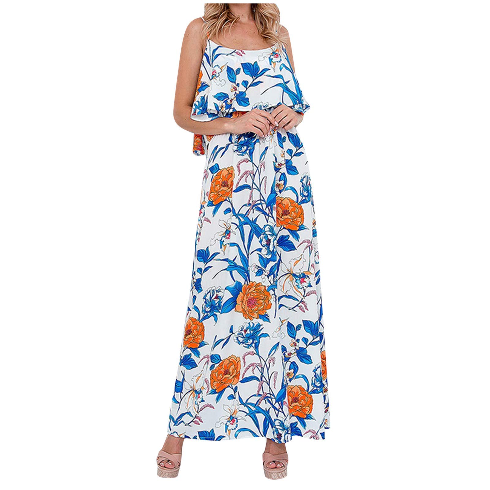 Women's Floral Summer Beach Dress - Stylish White Suspender Dress for Outings