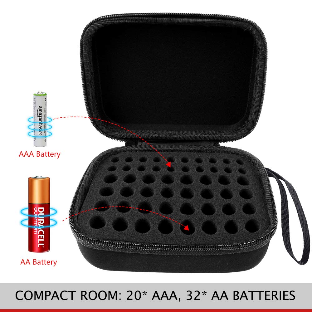 COMECASE Hard Battery Organizer Storage Box - Portable Carrying Case for 52 AA/AAA Batteries - Durable Plastic Battery Case for Home, Office & Travel Organization