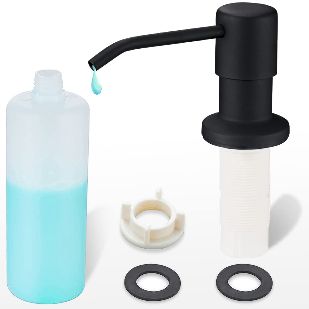 Stainless Steel Built-in Sink Soap Dispenser - 13.5oz Matte Black Top Refillable Kitchen Soap Dispenser for Sink | Perfect for Modern Kitchens, Bathrooms & Office Washrooms