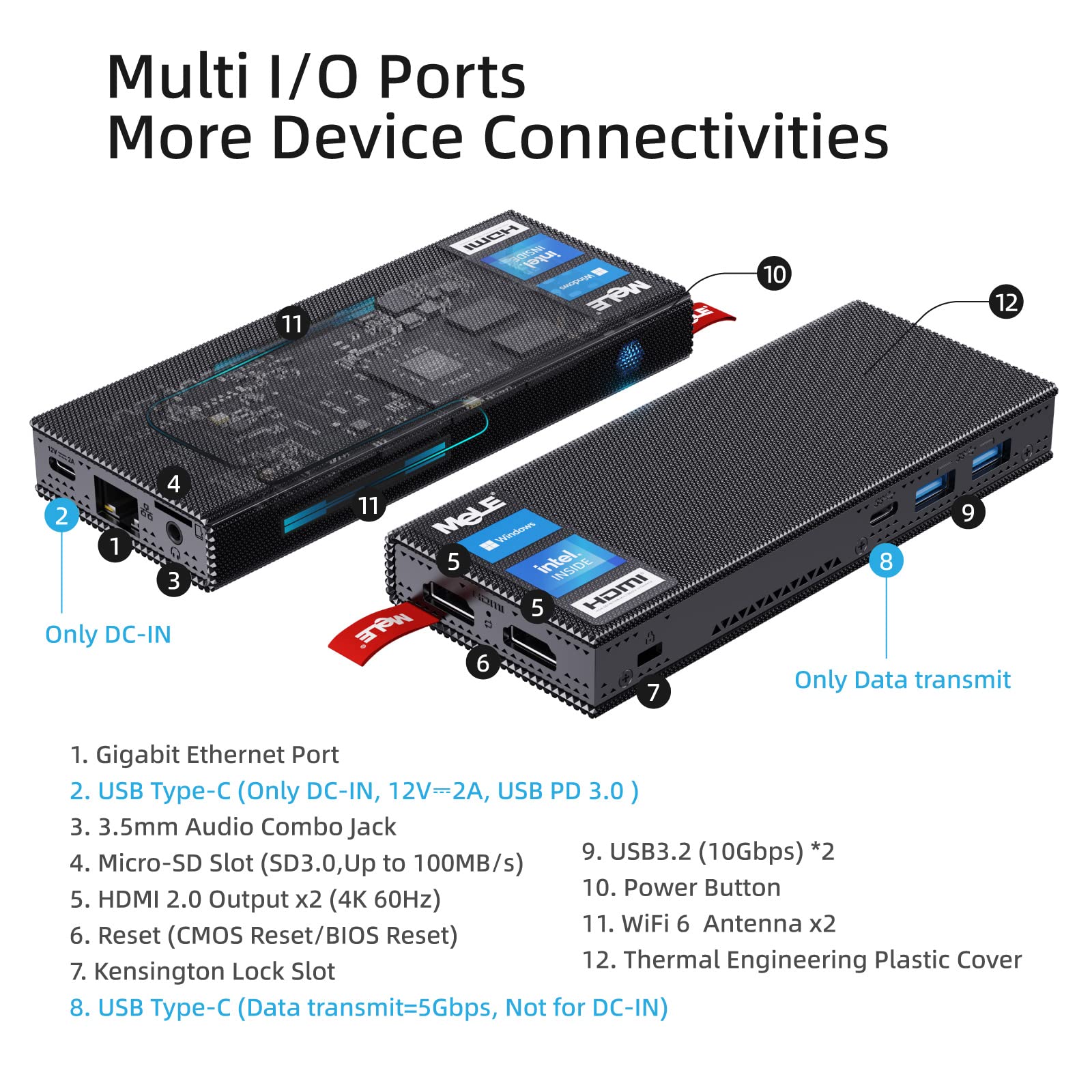MeLE Mini PC Stick Fanless PCG02 Pro - WiFi 6, Windows 11 Pro, Intel Celeron N5105, 8GB RAM, 128GB SSD, Dual 4K HDR HDMI, Portable Stick Computer with PD3.0 & Ethernet - Perfect for Home Office, Business, Digital Signage & Media Streaming