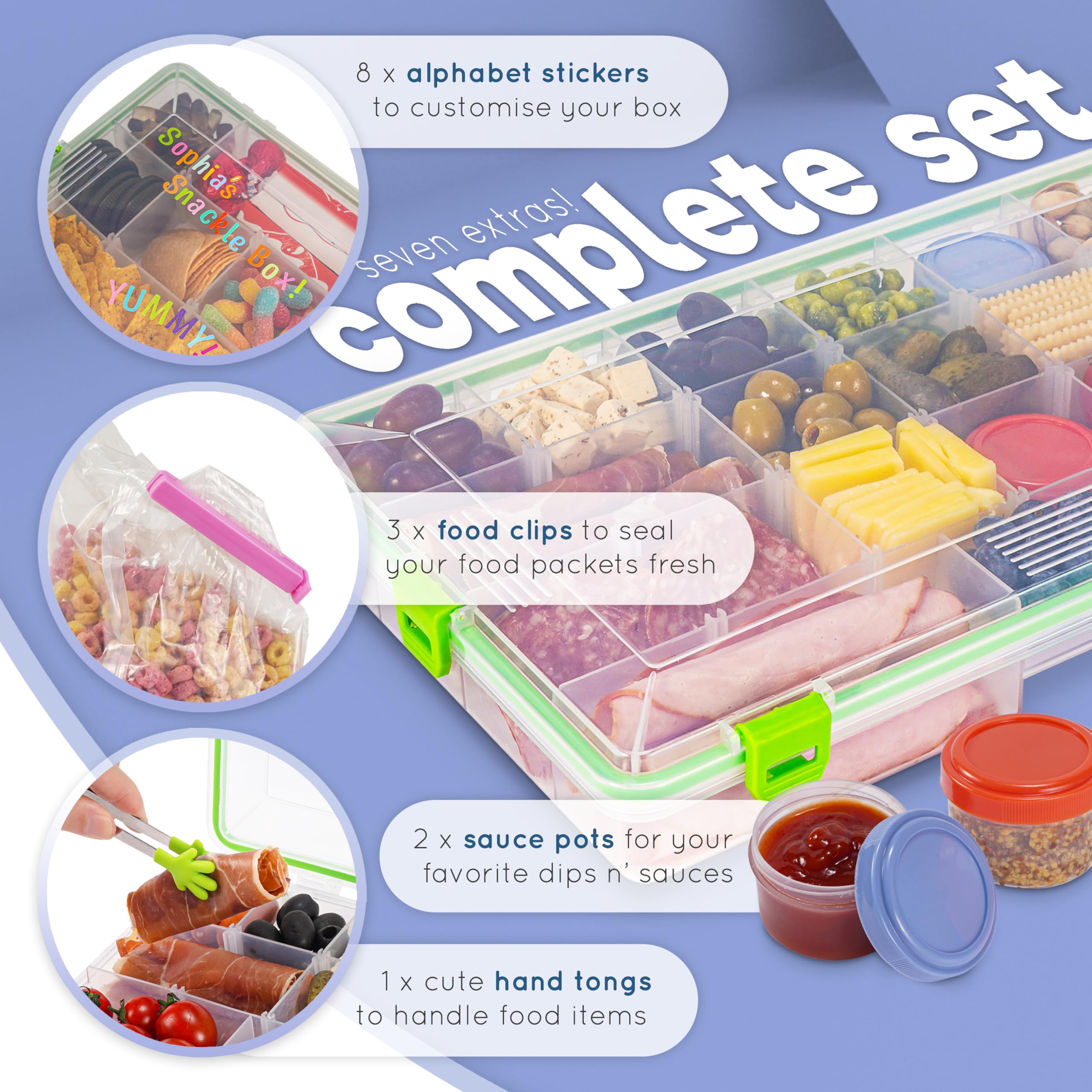 Reel Bites Snackle Box - Large Travel Snack Container with Lid | Portable Snack Tray & Charcuterie Box for Picnics, Road Trips & Parties | Durable Snack Tackle Box for On-the-Go Meals