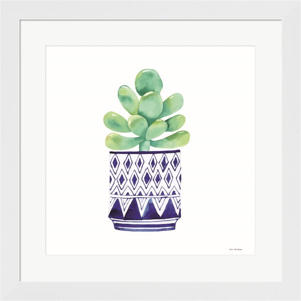 Seven Trees Design Cactus Framed Art Print - 20x20 Inch White Flat Frame Wall Decor for Living Room, Bedroom & Office