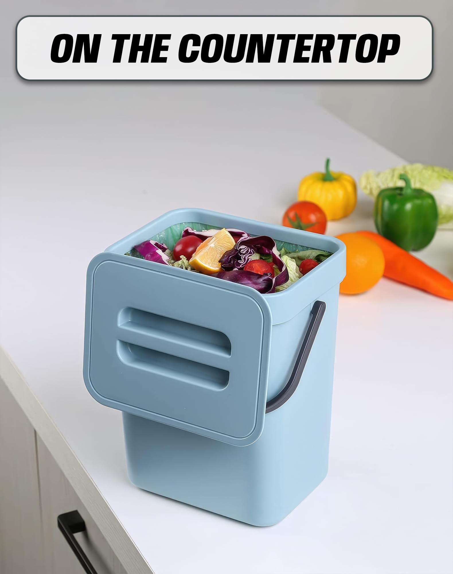 1.3 Gallon Small Trash Can with Lid - Compact Kitchen Waste Bin for Countertop, Under Sink or Cabinet Door | 5L Mini Garbage Can for Office Desk, Bathroom & Small Spaces | Subtle Blue | Perfect for Food Scraps, Recycling & Daily Use