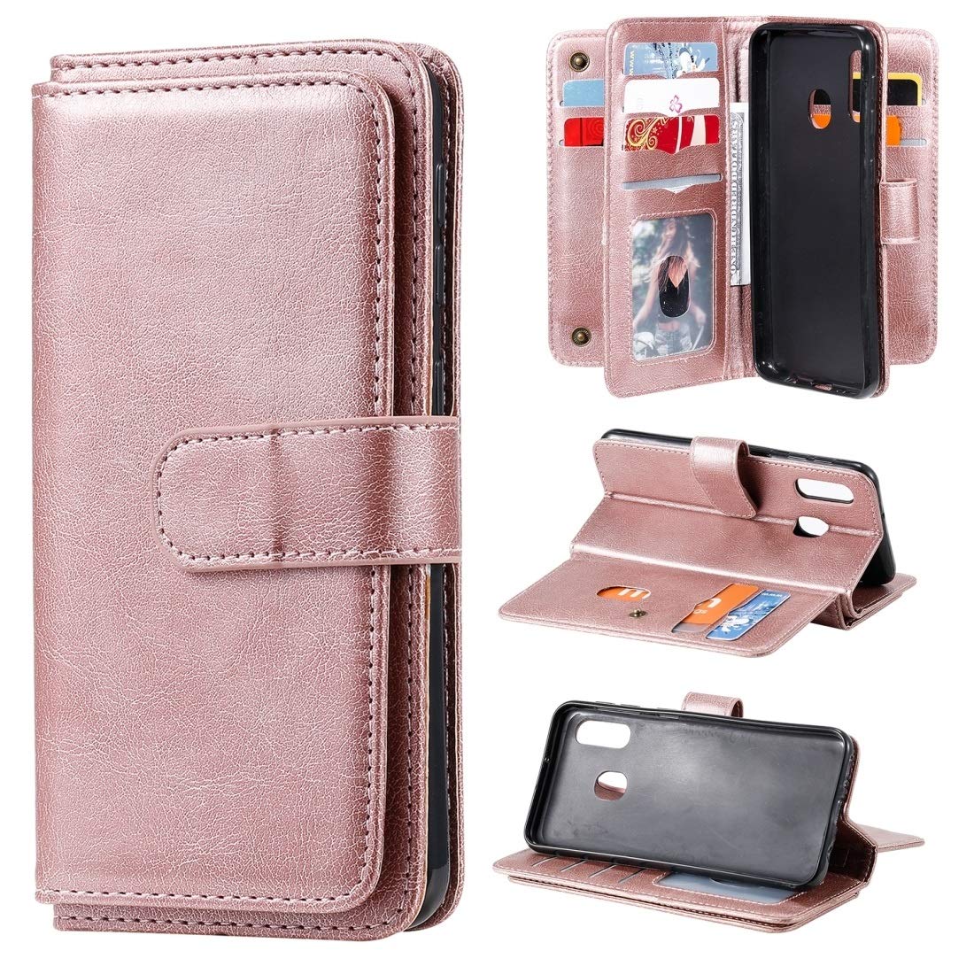 Premium Magnetic Leather Wallet Case for Samsung Galaxy A20e - Rose Gold Flip Cover with 10 Card Slots, Photo Frame & Kickstand | Stylish Protection for Everyday Use, Business Meetings & Travel