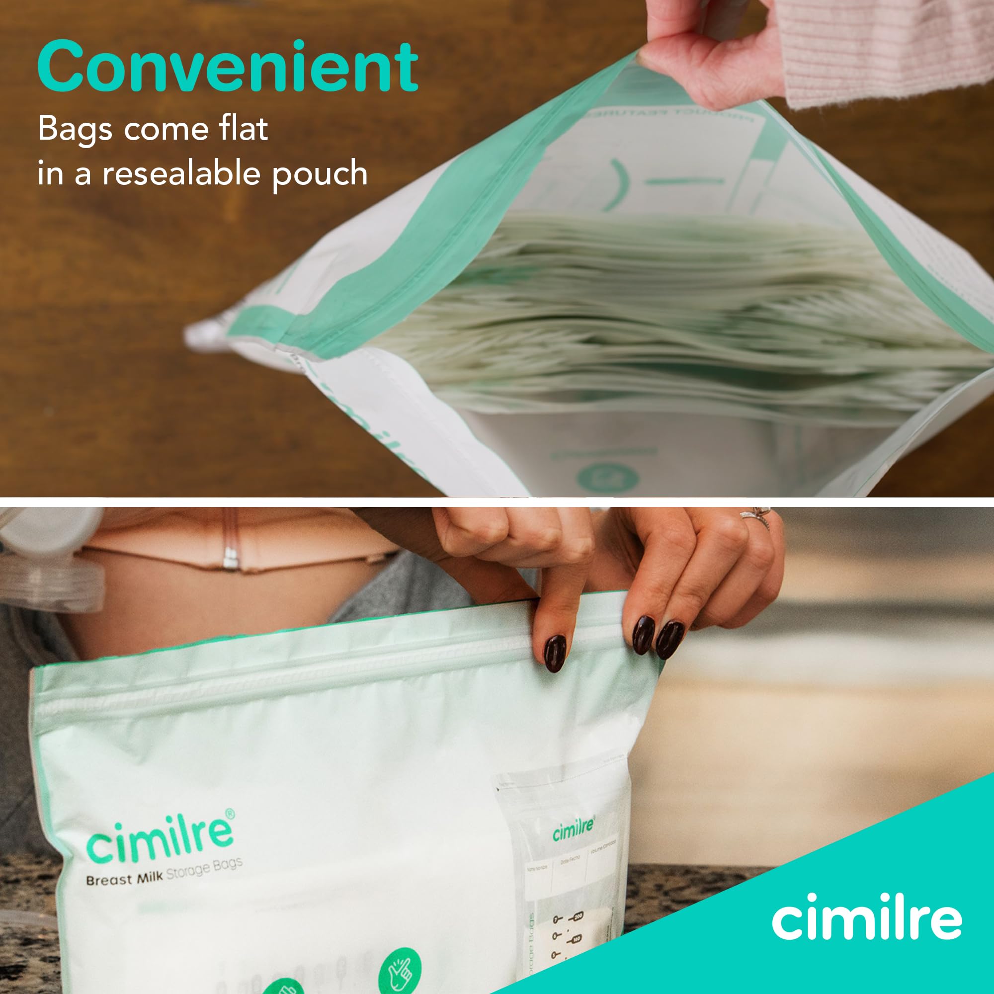 Cimilre Breast Milk Storage Bags - 100 Pack (7 oz) Leak-Proof, BPA-Free for Safe Breastmilk Storage - Freeze Flat or Stand Upright - Perfect for Pumping, Travel & Long-Term Freezing