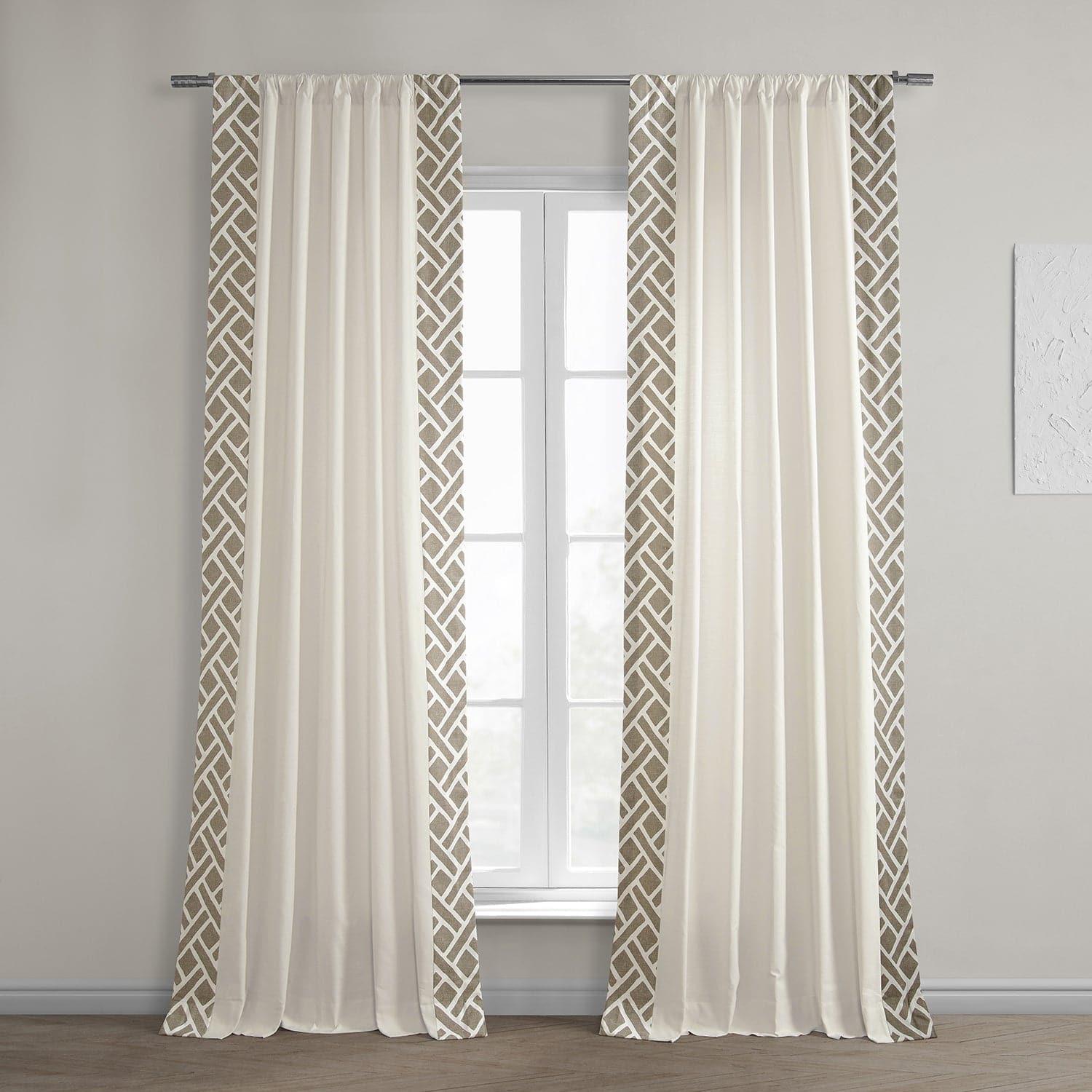 Martinique Taupe Bordered Cotton Curtains - Elegant Window Treatments for Living Room & Bedroom