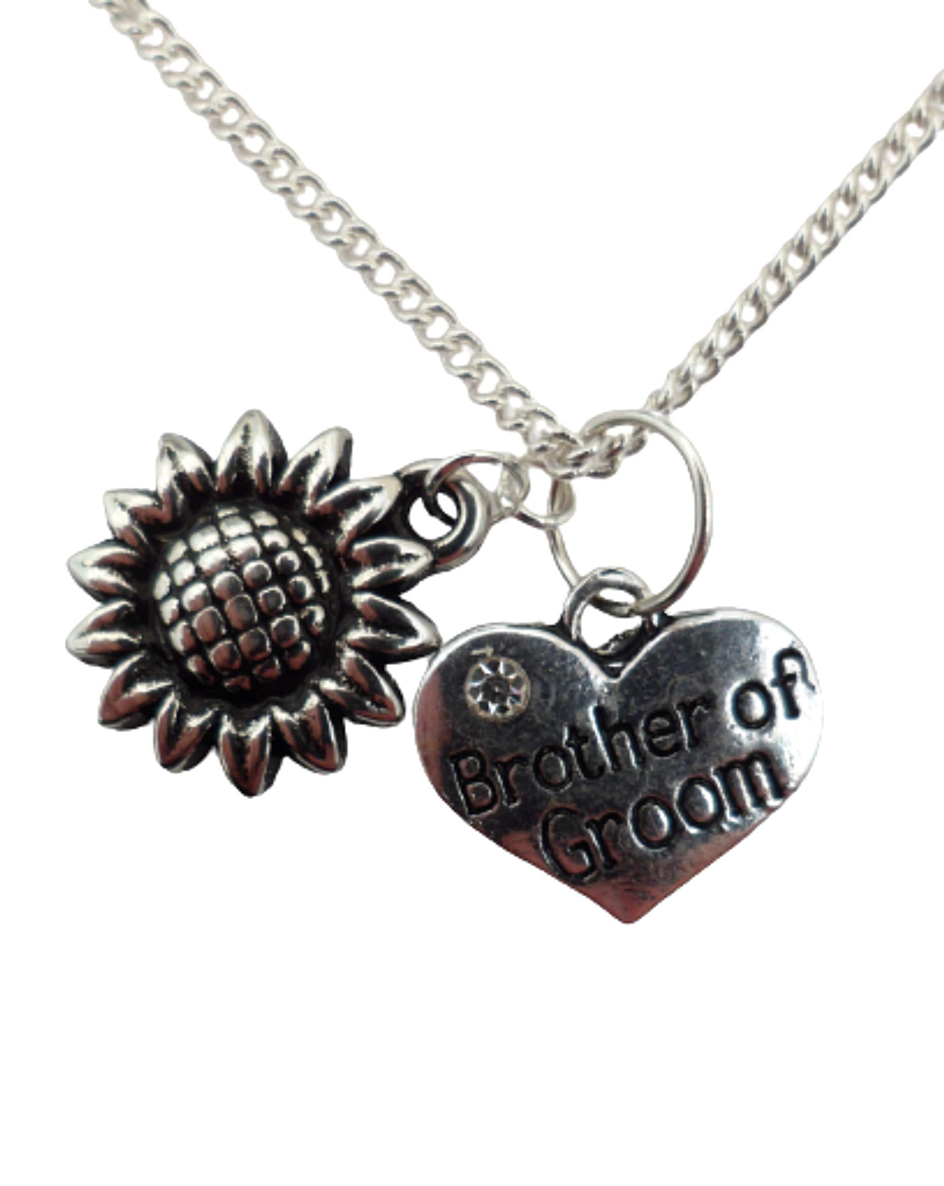 Sterling Silver Plated Heart Sunflower Charm Necklace for Men - Perfect Gift for Groom, Best Man & Wedding Party - Elegant Jewelry for Weddings, Anniversaries & Special Occasions
