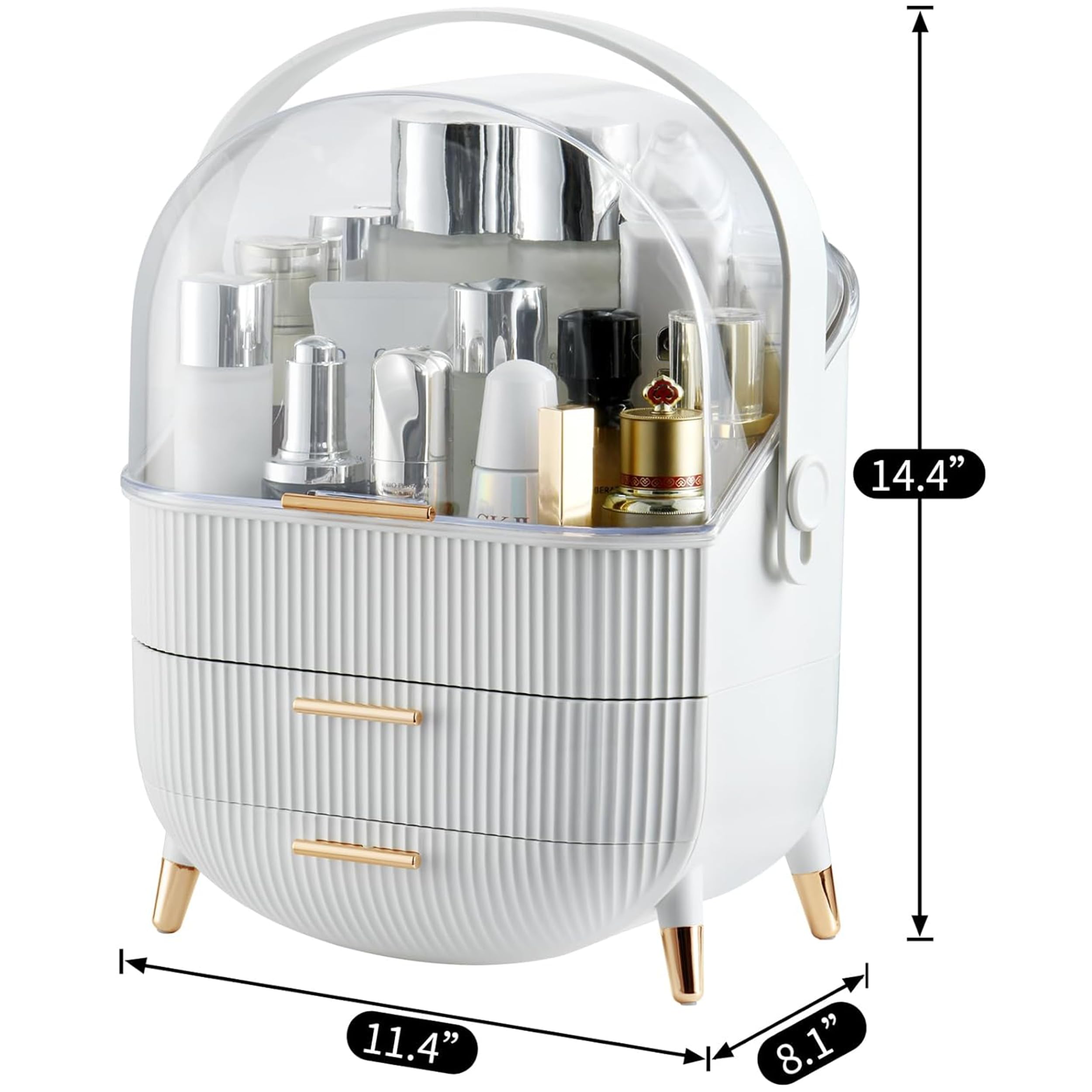 Onomie Makeup Organizer with Lid & Drawers - Vanity Cosmetic Storage Case for Skincare & Beauty Products - Countertop, Bathroom, Dresser Display (White T1) - Perfect for Daily Beauty Routine & Travel Organization