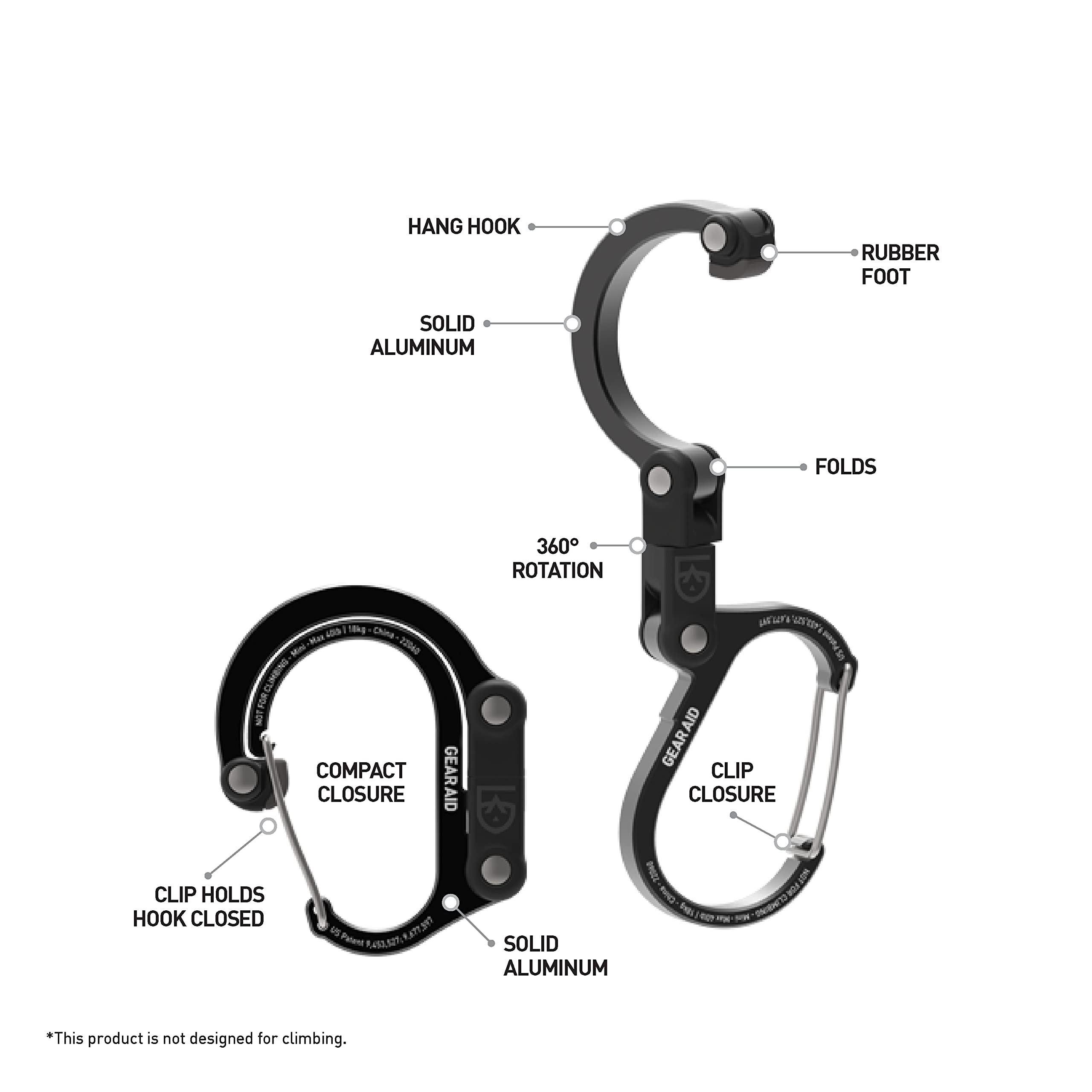 GEAR AID HEROCLIP Mini Carabiner Clip & Hook - Compact Travel Gear Organizer for Backpacks, Bags, Keys & Outdoor Equipment - Perfect for Hiking, Camping & Daily Use