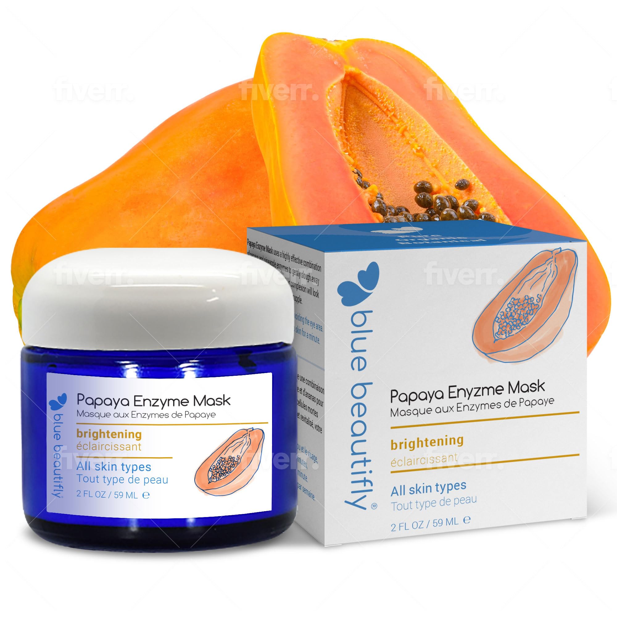 Blue Beautifly Papaya Enzyme Exfoliating Face Mask with Papain & Bromelain | Natural Plant-Based Formula, No Artificial Colors or Fragrances | Brightens Skin & Improves Elasticity | 2 fl oz | Perfect for Sensitive Skin & Weekly Facial Treatments