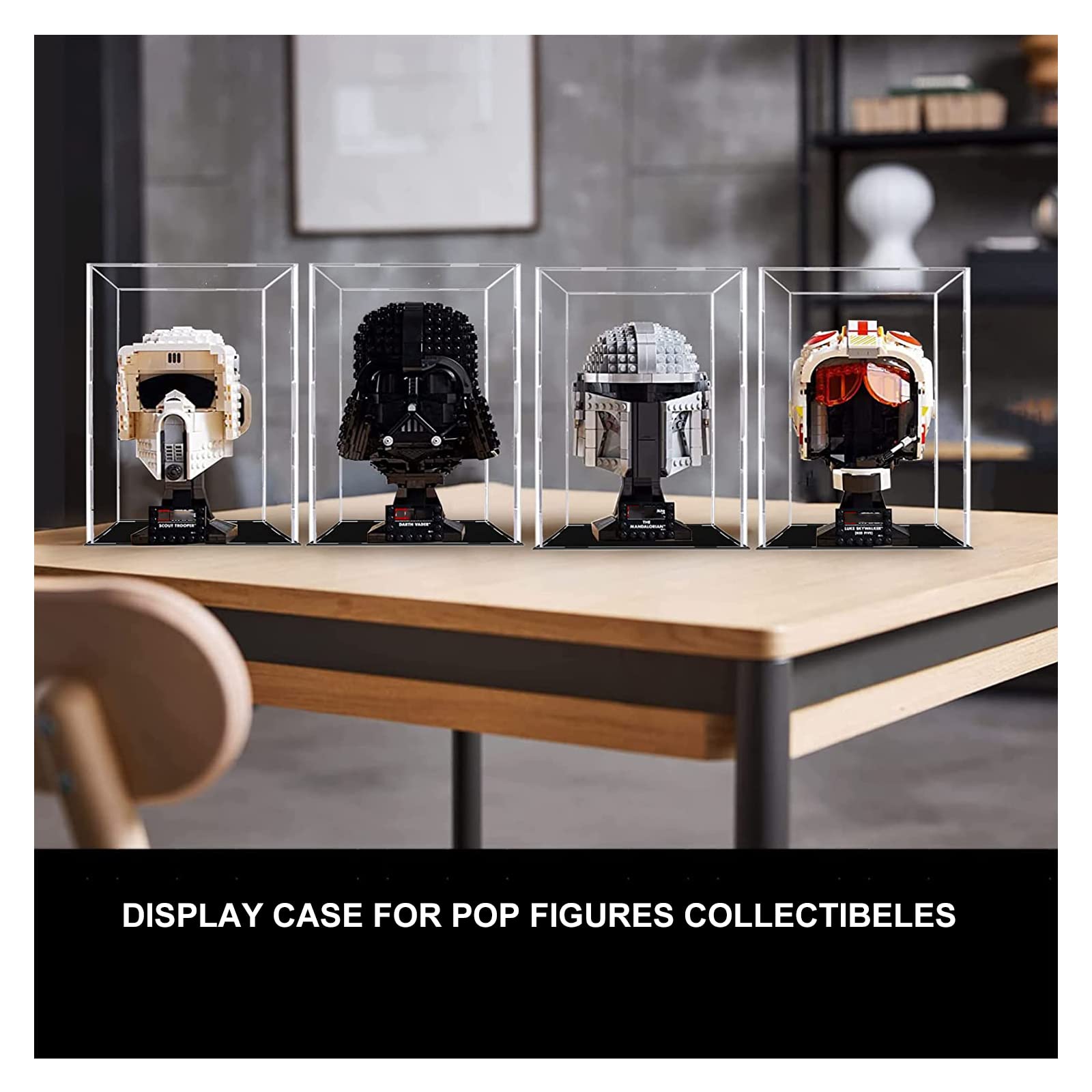 Acrylic Display Case for Lego Star Wars Helmets - Mandalorian 75328, Boba Fett 75277, Darth Vader 75304, Luke Skywalker 75327 - Clear Protective Showcase Box for Collectible Display & Home Decor