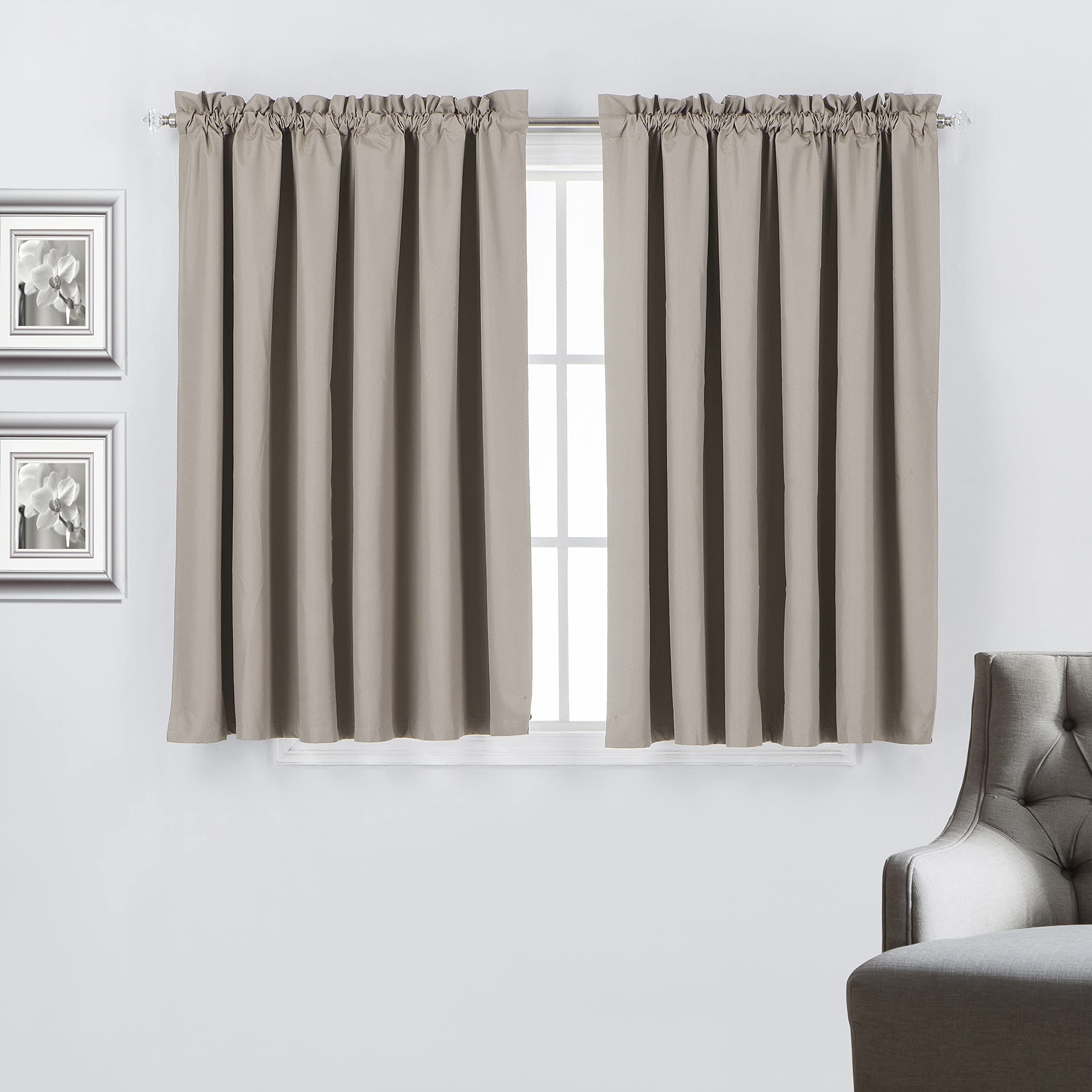 2-Piece Thermal Insulated Short Curtains for Kitchen, Cafe & Bedroom - 52 x 45 Inch Taupe Rod Pocket Window Drapes for Privacy & Light Control - Perfect for Home, Office & Commercial Spaces