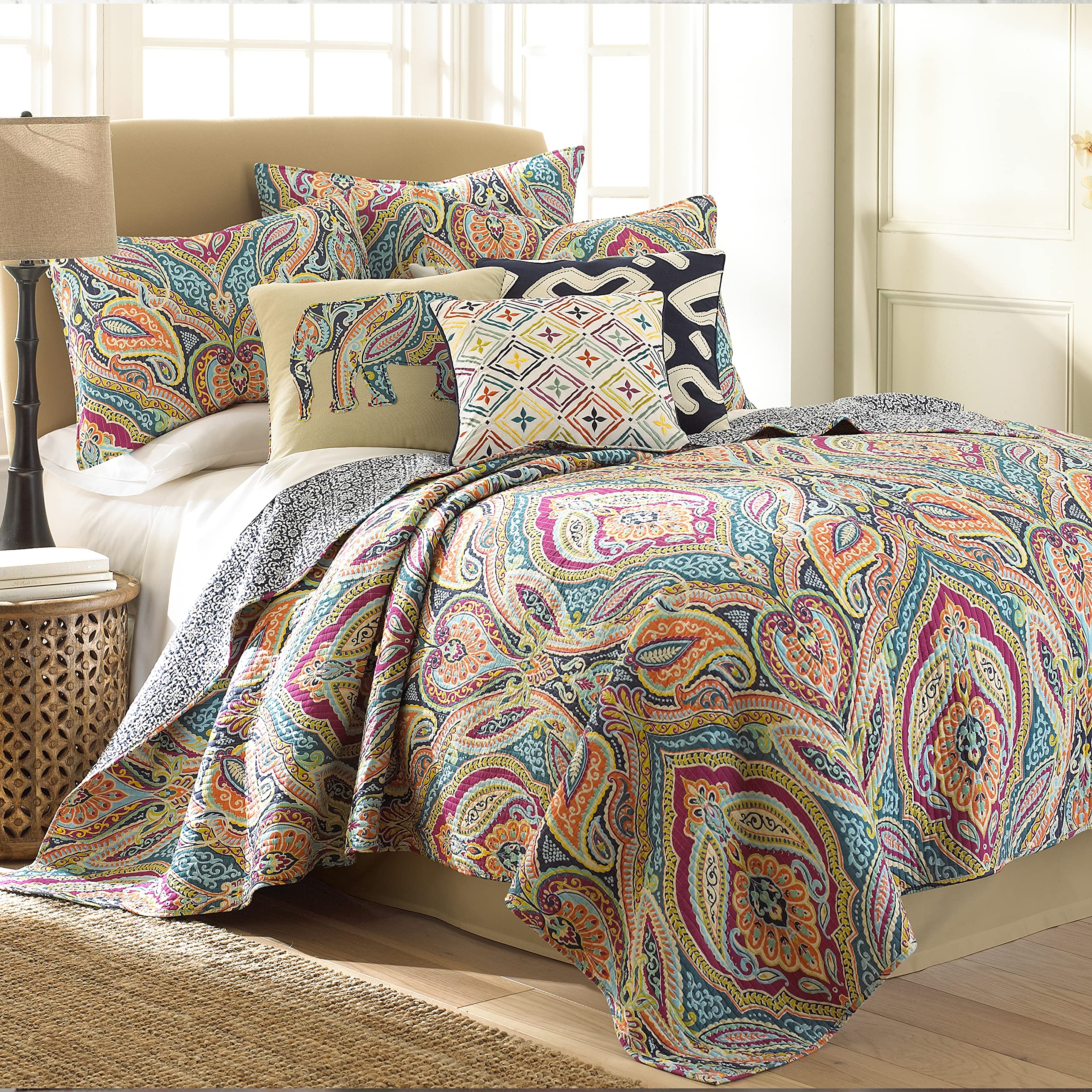 Levtex Home Magnolia Navy Twin Quilt Set - 100% Cotton Paisley Bedding for Boys & Girls - Soft & Breathable Quilt Cover for Twin Beds - Perfect for Kids' Rooms, Guest Rooms & Dorm Decor