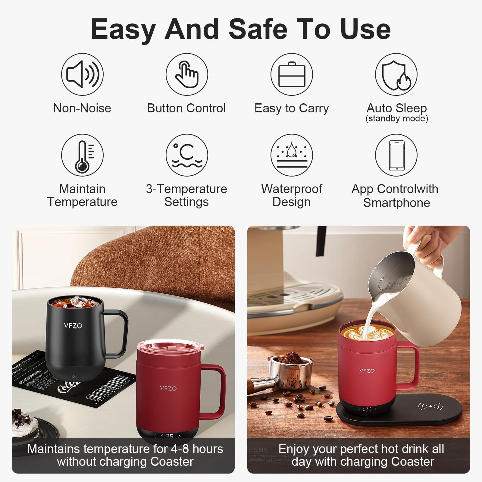 16Oz Smart Coffee Mug with Temperature Control & LED Display - Self Heating Travel Mug, 180 Min Battery Life, Fast Wireless Charging (149℉ Max) - Perfect for Office, Commute & Home Use (Burgundy, 16oz)