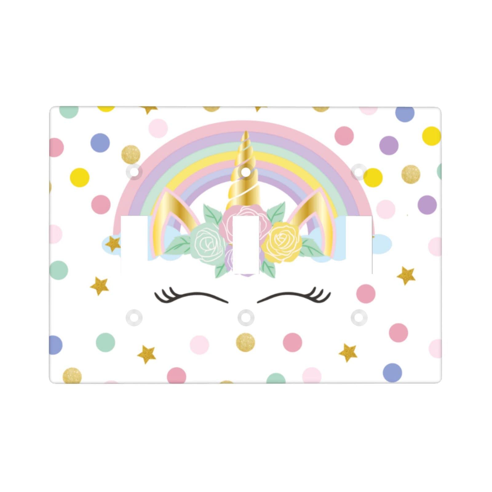 Magical Unicorn Face Light Switch Cover - Decorative 3 Gang Toggle Wall Plate for Home, Kitchen & Bedroom - Kids Room Decor & Unique Housewarming Gift Idea