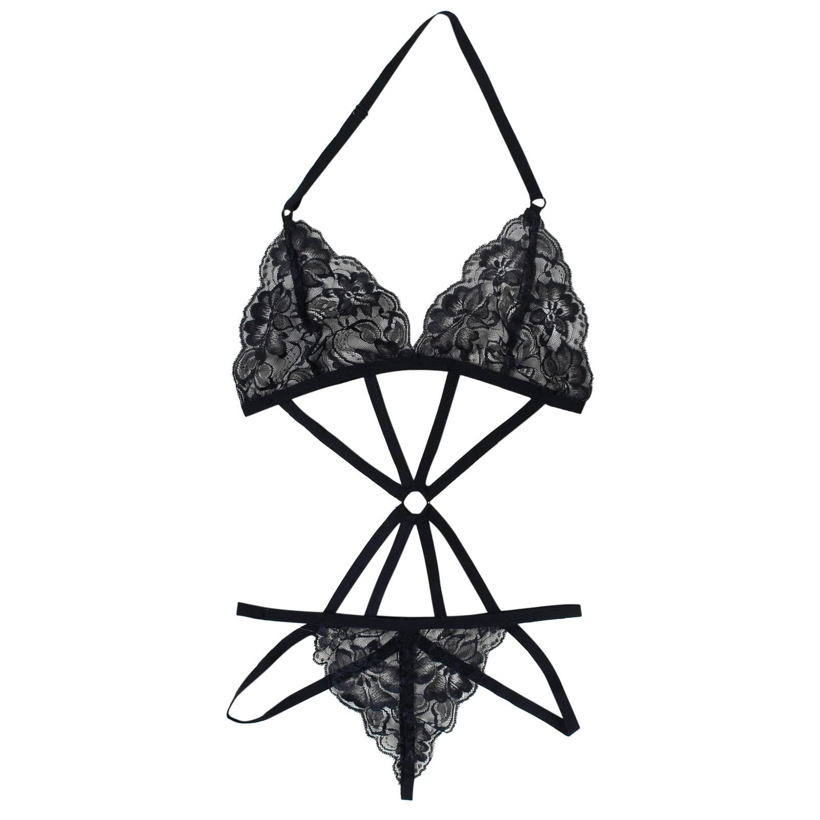 Leopard Print Lingerie Set for Women - Sexy Halter Neck Lace Bra & Thong Panty Set, Hollow Out Design | Perfect for Valentine's Day, Anniversary Gifts & Romantic Nights