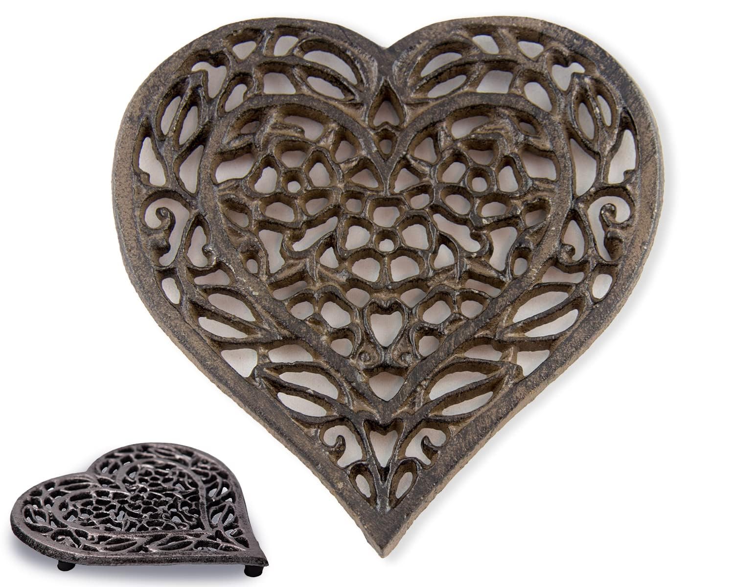 Vintage Cast Iron Heart Trivet - 6.75