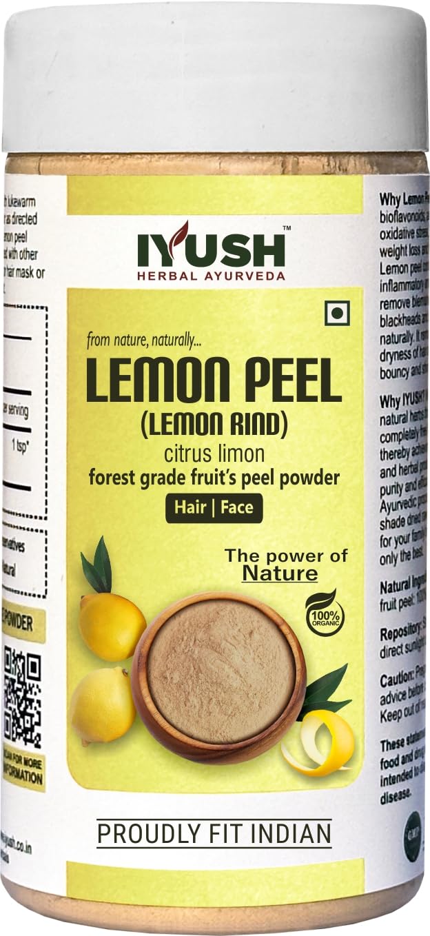 IYUSH Organic Lemon Peel Powder for Skin & Hair – 250g | Ayurvedic Citrus Powder for Face, Drinks & Cooking | Natural Dried Lemon Powder for DIY Beauty, Detox Tea & Recipes