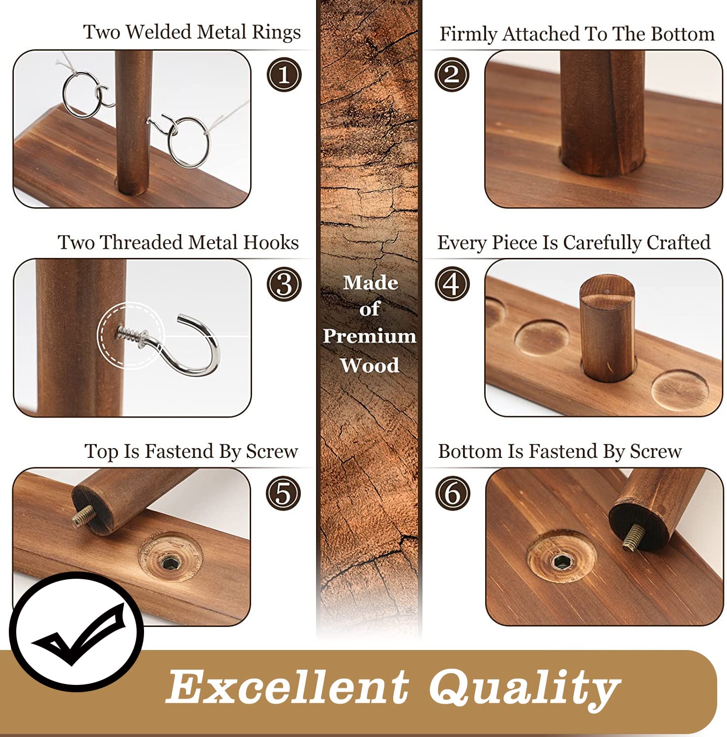 Premium Wooden Ring Toss Game Set for Adults - Tabletop Hook & Ring Toss with Drinking Shot Ladder - Fun Party Games for Backyard, Bar, Camping & Indoor Entertainment