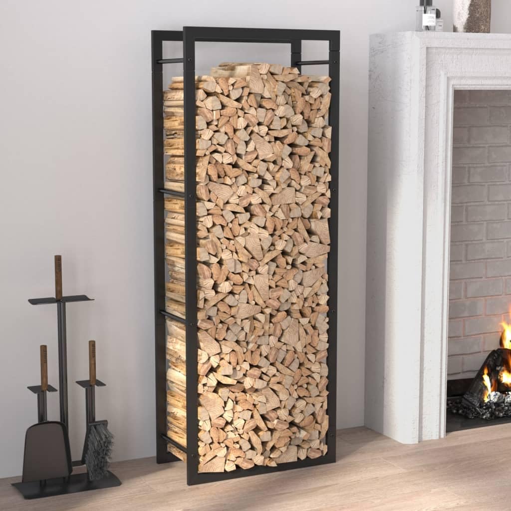 vidaXL Firewood Rack Log Stand - Heavy Duty Steel Wood Storage Holder for Indoor/Outdoor Use - 50 x 28 x 132 cm Matt Black - Perfect for Fireplace, Patio, and Backyard Wood Stacking