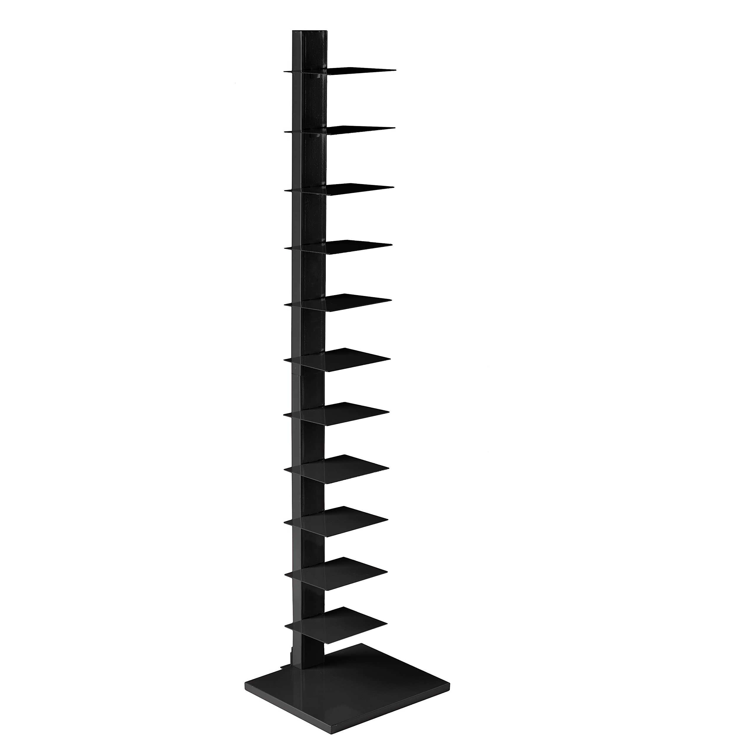 SEI Furniture 12-Shelf Black Metal Bookcase - Space-Saving Book Storage Tower for Home, Office & Library Organization