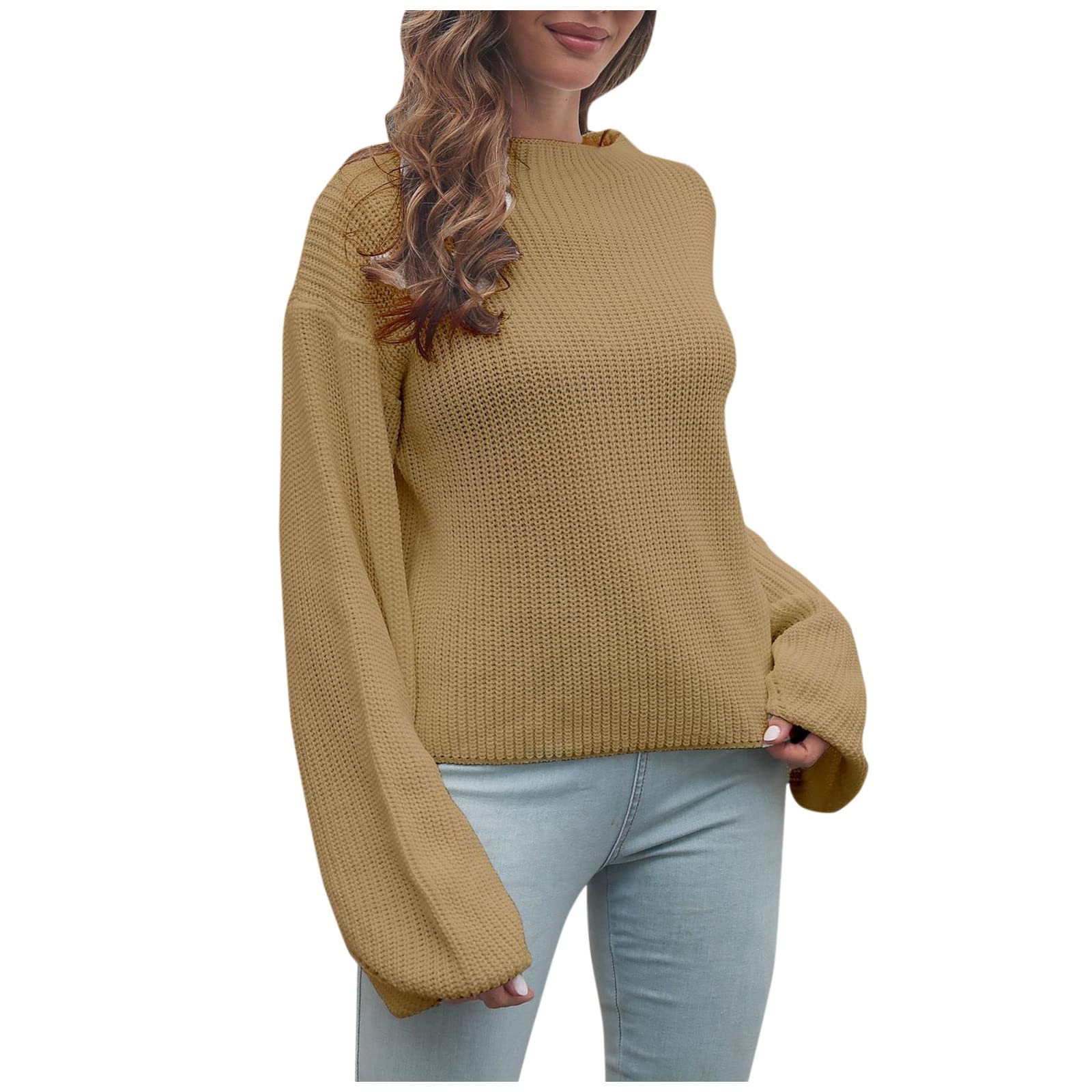 Women's Oversized Chunky Knit Sweater - Crewneck Pullover Blouse with Puff Long Sleeves - Casual Jumper Tops for Fall & Winter - Perfect for Cozy Evenings, Office Wear & Weekend Outfits