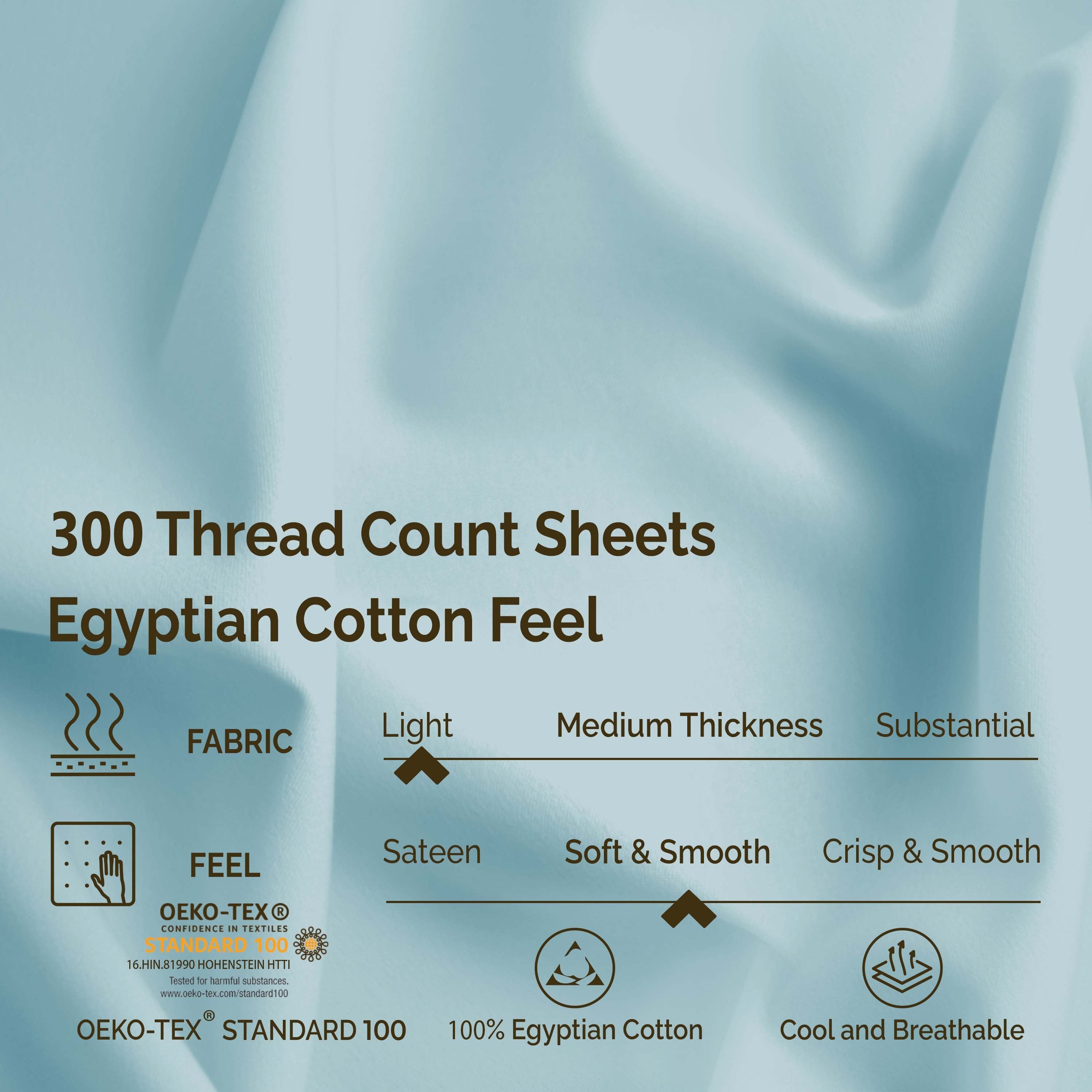 Premium 100% Egyptian Cotton 300 Thread Count Bed Sheet Set - Queen Size, 4-Piece (Flat Sheet, Fitted Sheet, 2 Pillowcases) - Soft, Breathable & Wrinkle-Resistant for Ultimate Comfort - Perfect for Luxury Hotels, Master Bedrooms & Guest Rooms