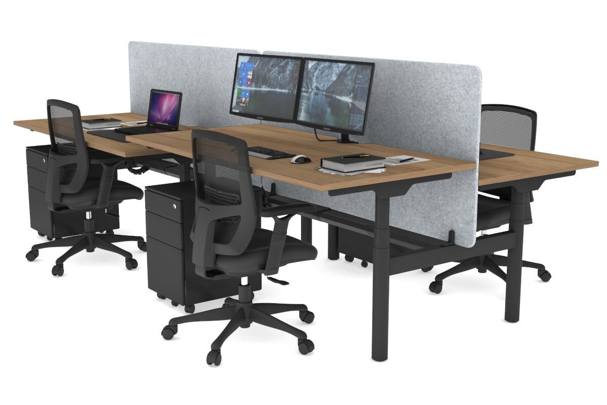 Flexi Premium 4-Person Height Adjustable H Bench Workstation - Black Frame (1600L x 800W) with Cable Management | Ideal for Office, Coworking Spaces & Home Workstations