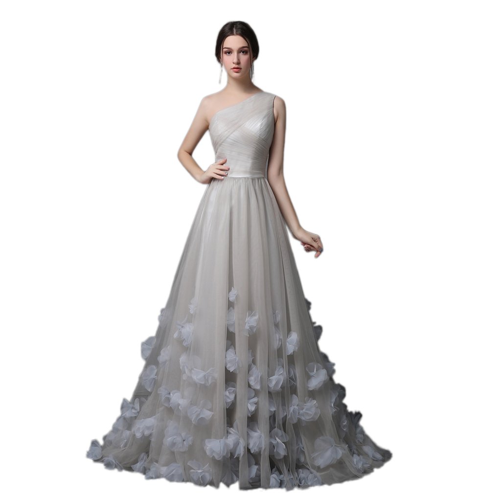 Elegant One Shoulder Handmade Floral Tulle Evening Dress for Women - Perfect for Prom, Wedding, and Formal Events