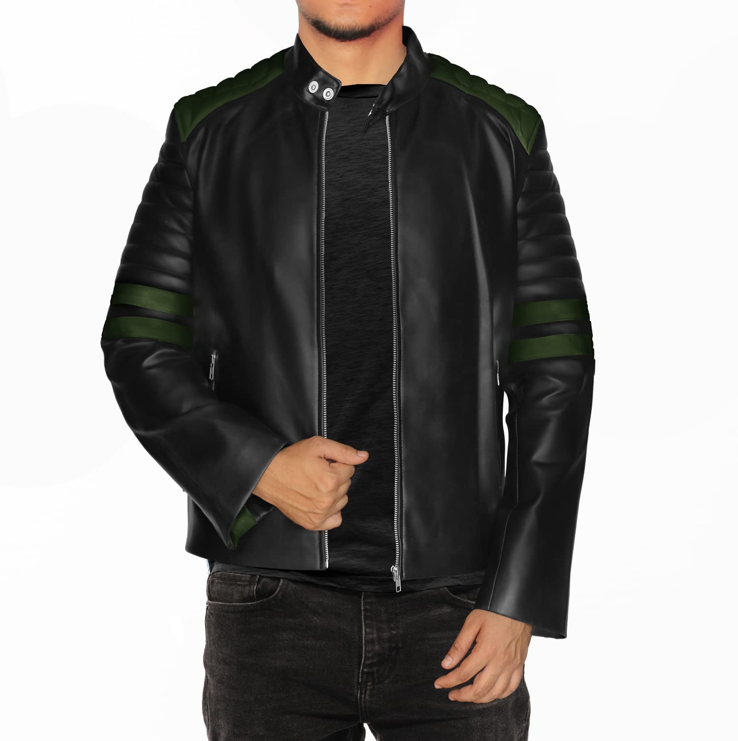 Premium Black Genuine Leather Jacket for Men - Classic Biker Style Motorcycle Jacket - Perfect for Riding, Casual Wear & Night Out