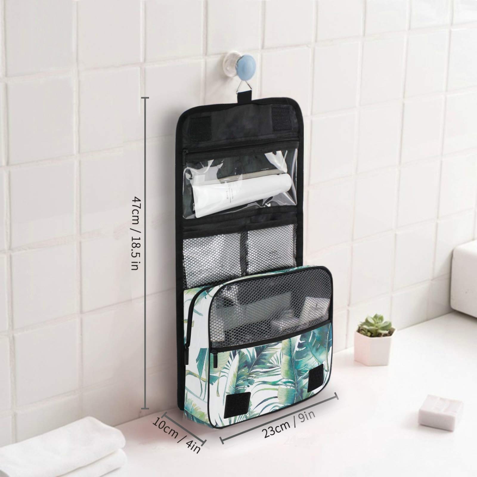 Waterproof Hanging Toiletry Bag with Tropical Palm & Banana Leaf Design - Large Travel Cosmetic Organizer for Makeup, Toiletries & Accessories - Perfect for Beach Vacations, Camping Trips & Gym Use - Great Gift for Men & Women